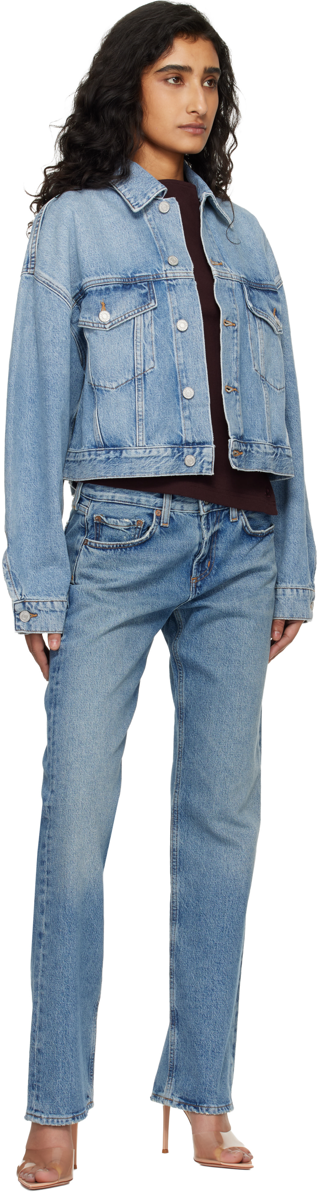 AGOLDE - Jean ajusté bleu à taille basse