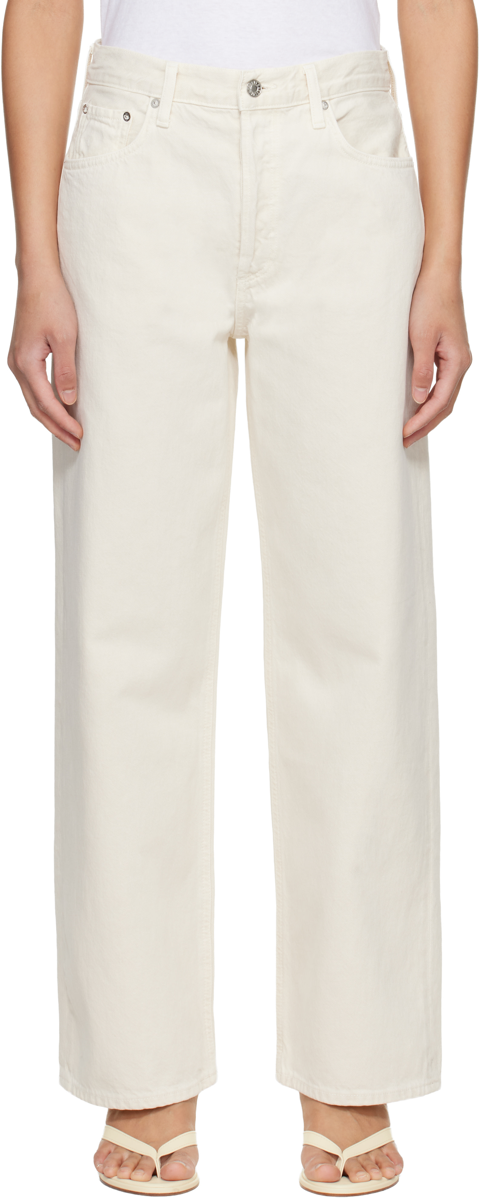 AGOLDE - Jean ample beige à taille basse