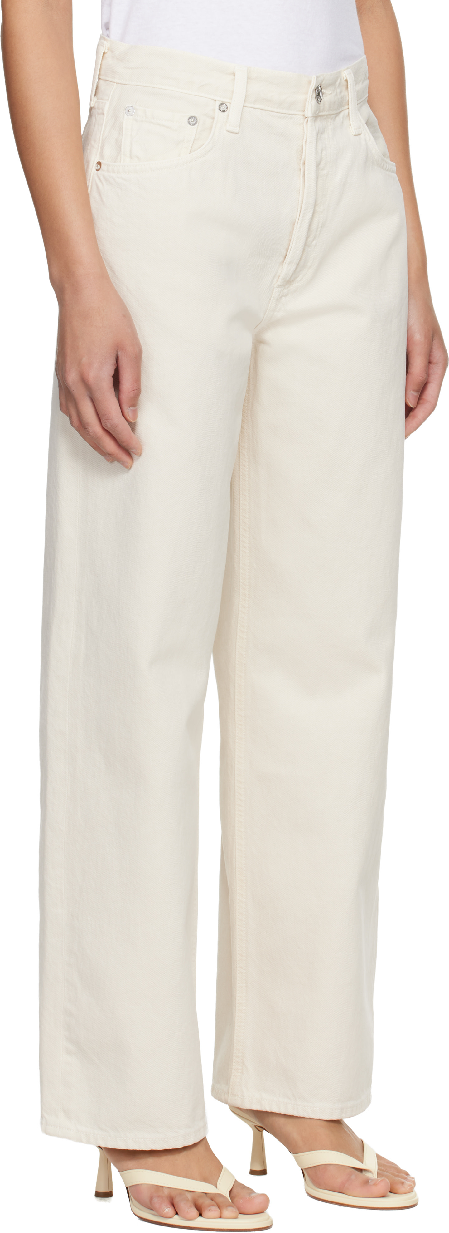 AGOLDE - Jean ample beige à taille basse