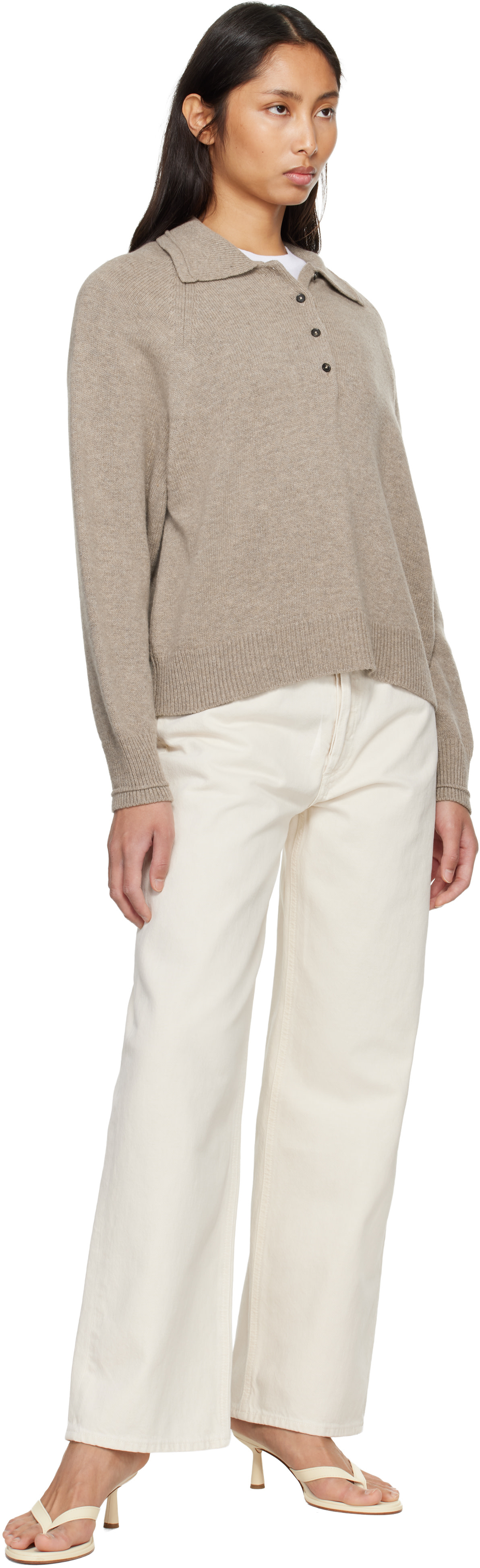 AGOLDE - Jean ample beige à taille basse