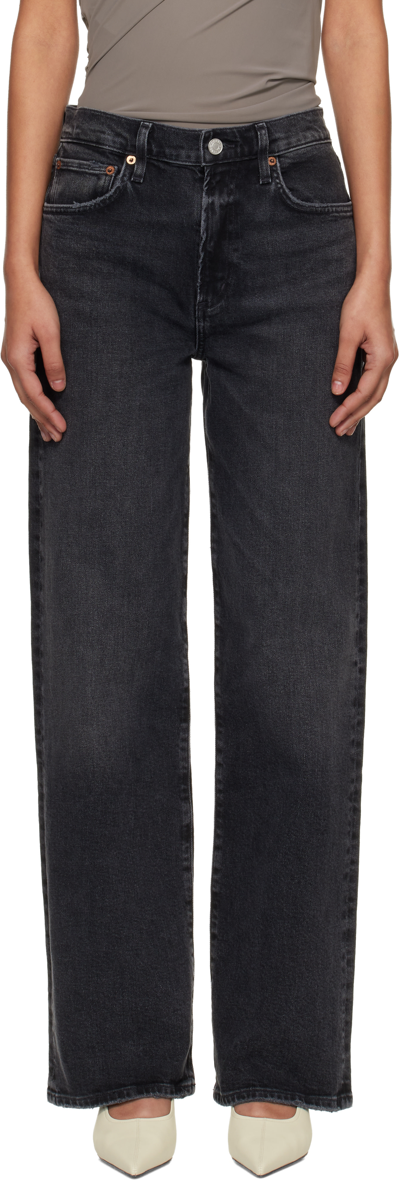 AGOLDE - Jean droit Harper noir en denim extensible