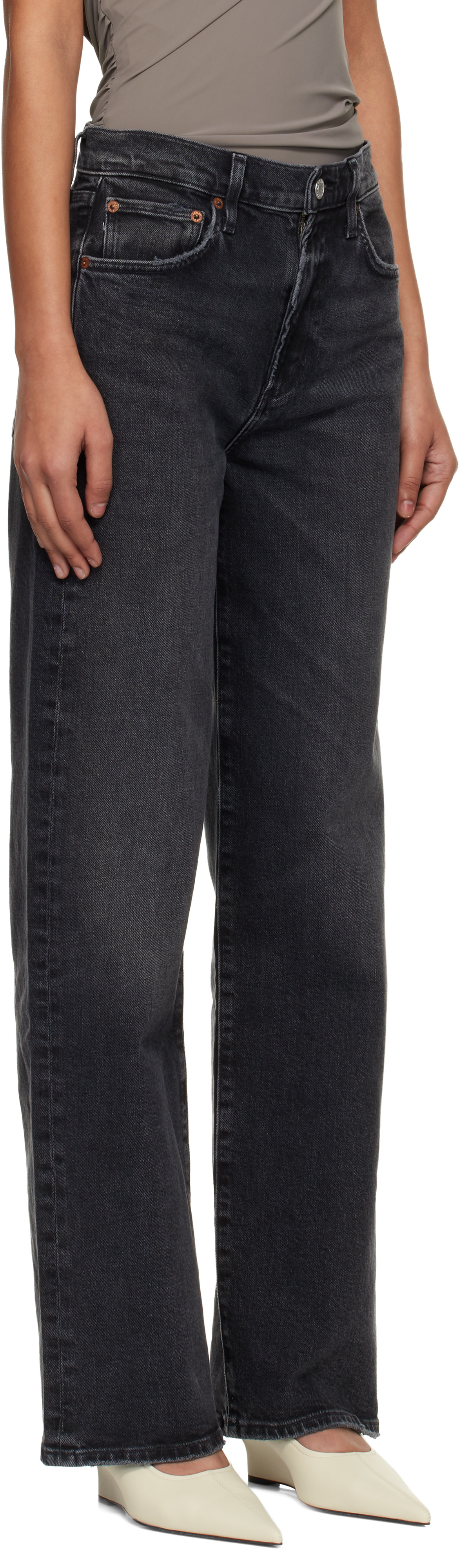 AGOLDE - Jean droit Harper noir en denim extensible