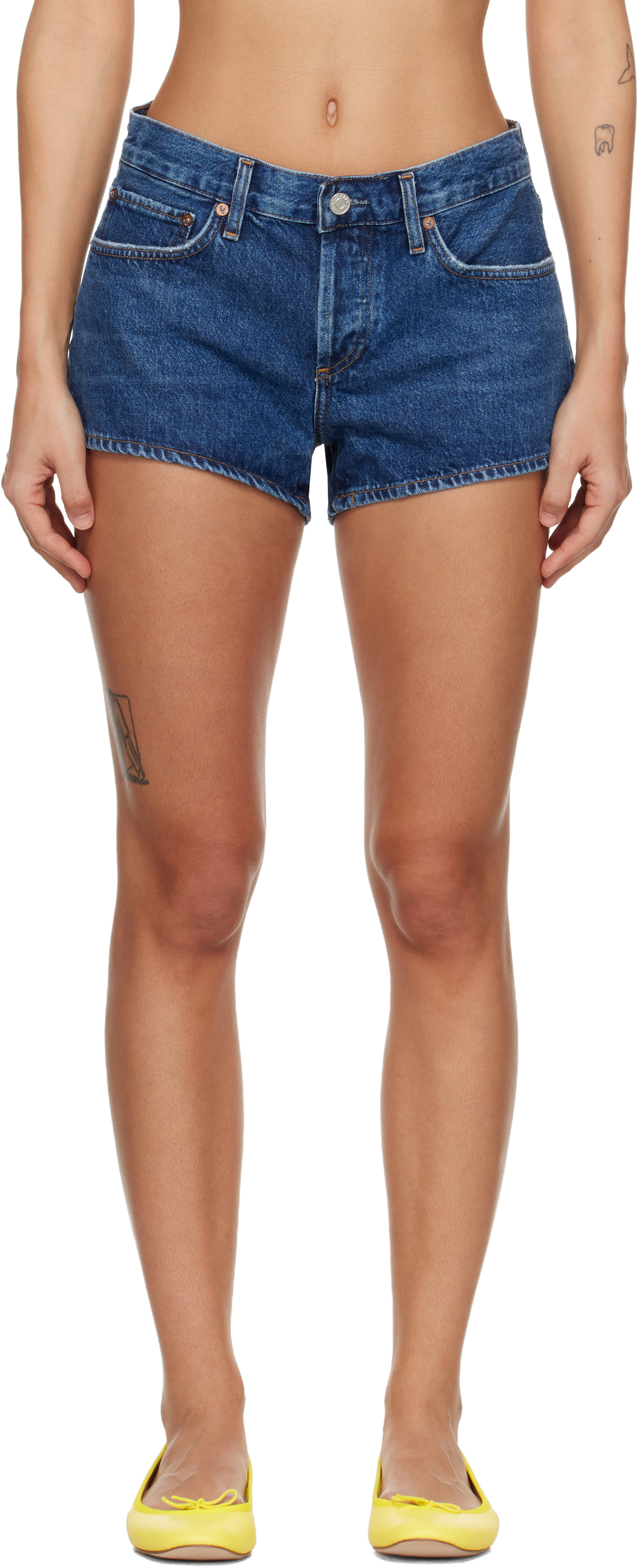 AGOLDE - Short Parker bleu en denim à taille basse