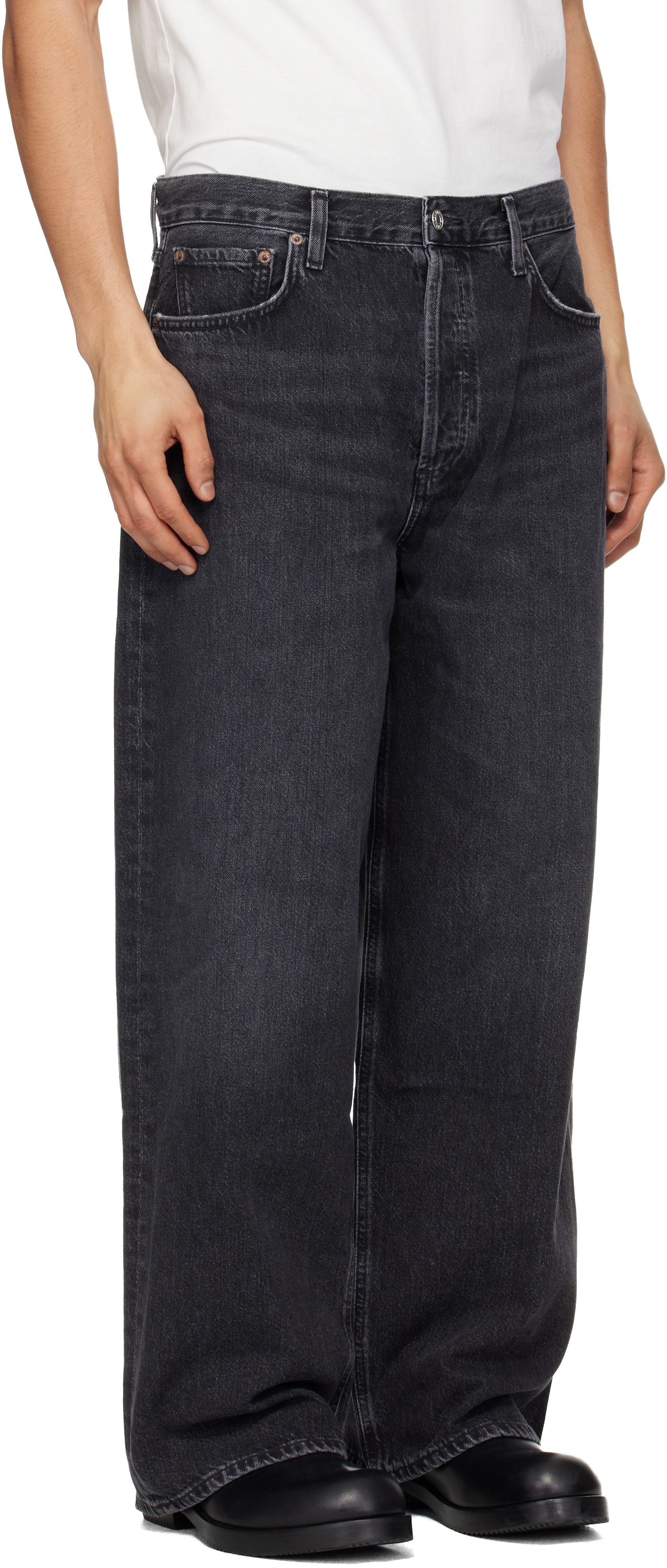 AGOLDE - Jean ample gris à taille basse