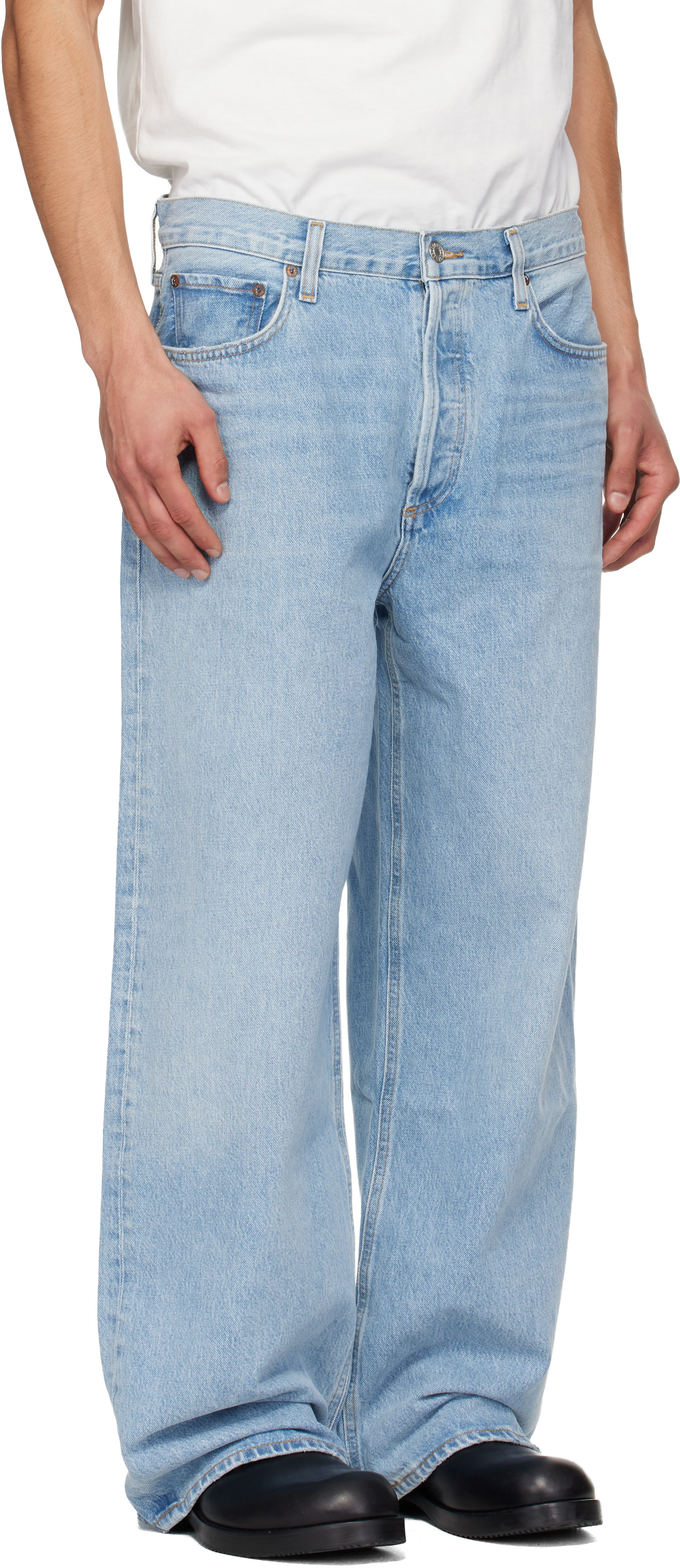 AGOLDE - Jean ample bleu à taille basse