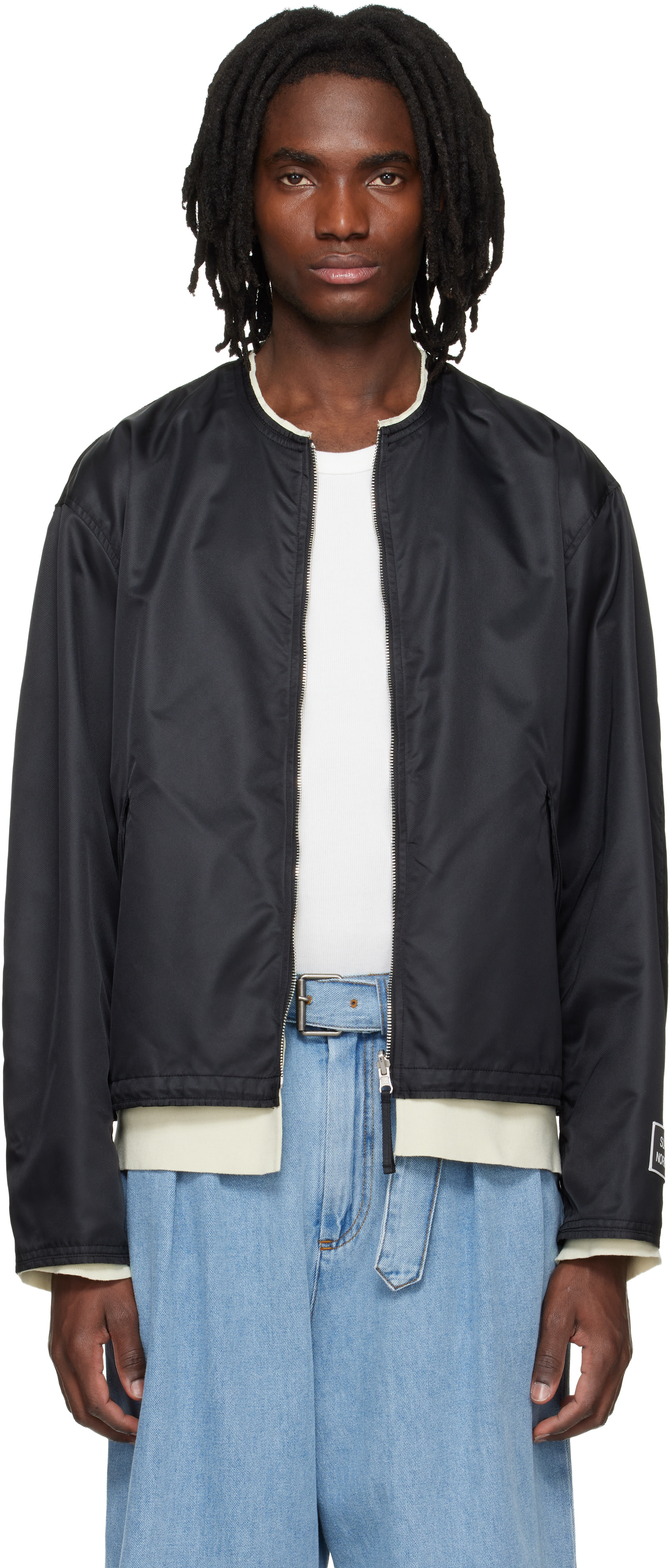 Solid Homme - Black Layered Collarless Reversible Bomber Jacket