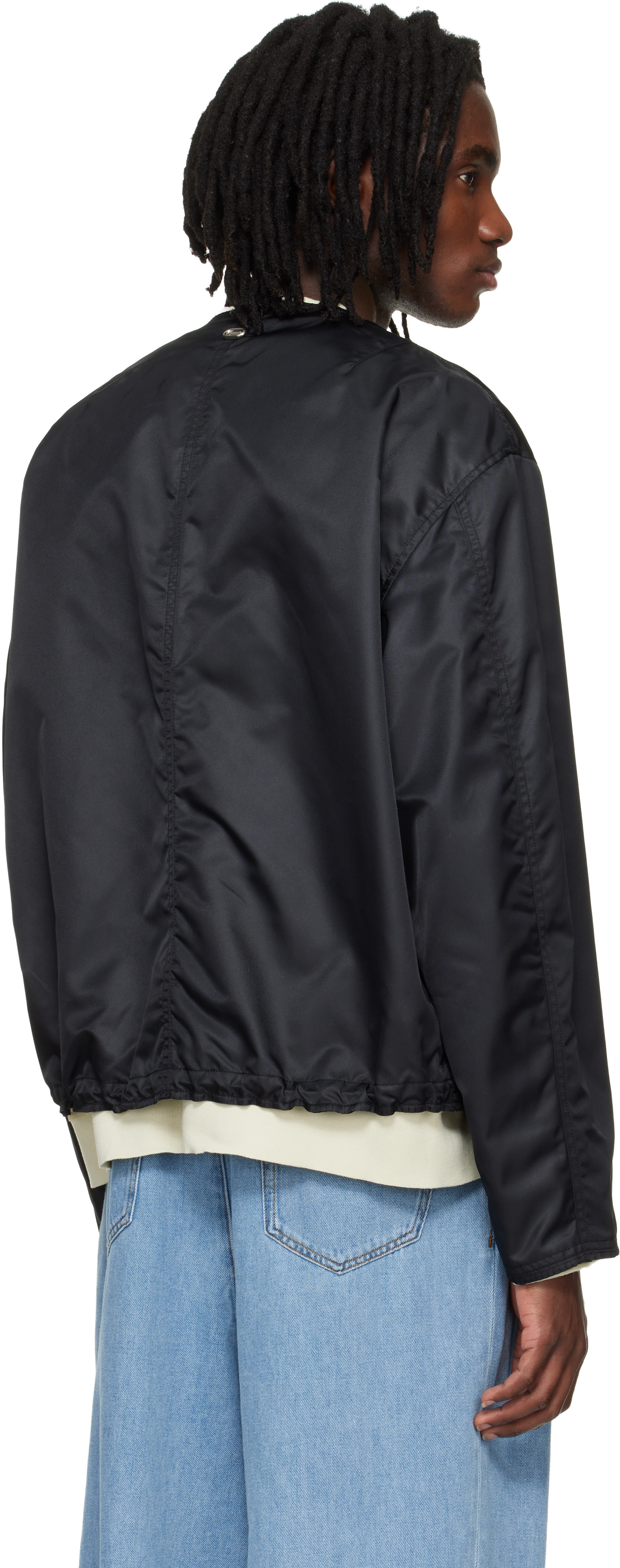 Solid Homme - Black Layered Collarless Reversible Bomber Jacket