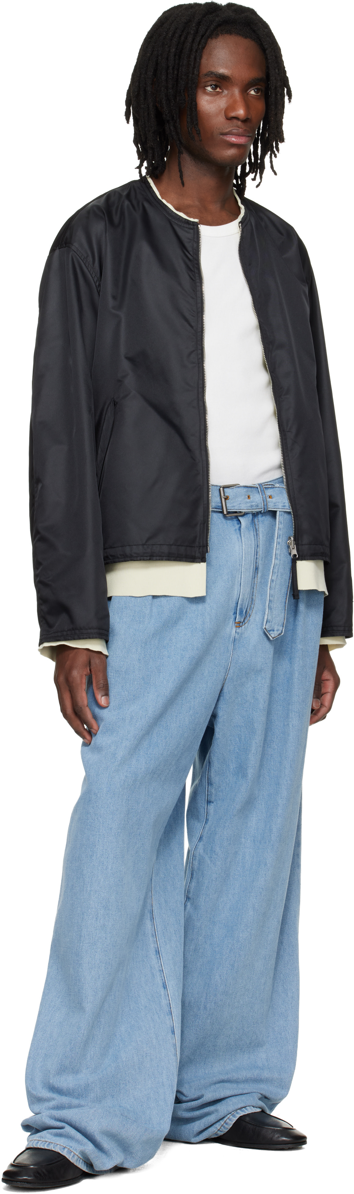Solid Homme - Black Layered Collarless Reversible Bomber Jacket