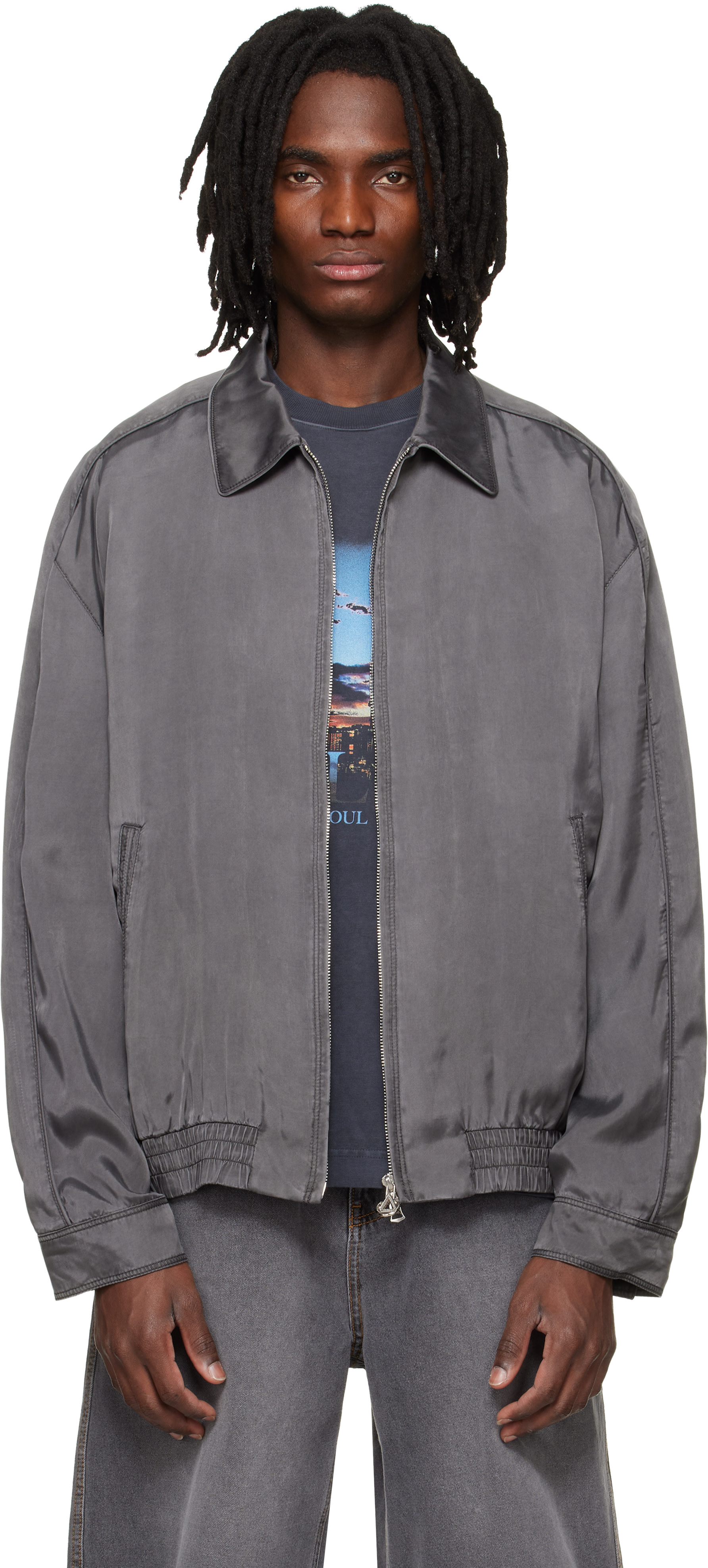 Solid Homme: Gray Washed Cupro Blouson Jacket | SSENSE