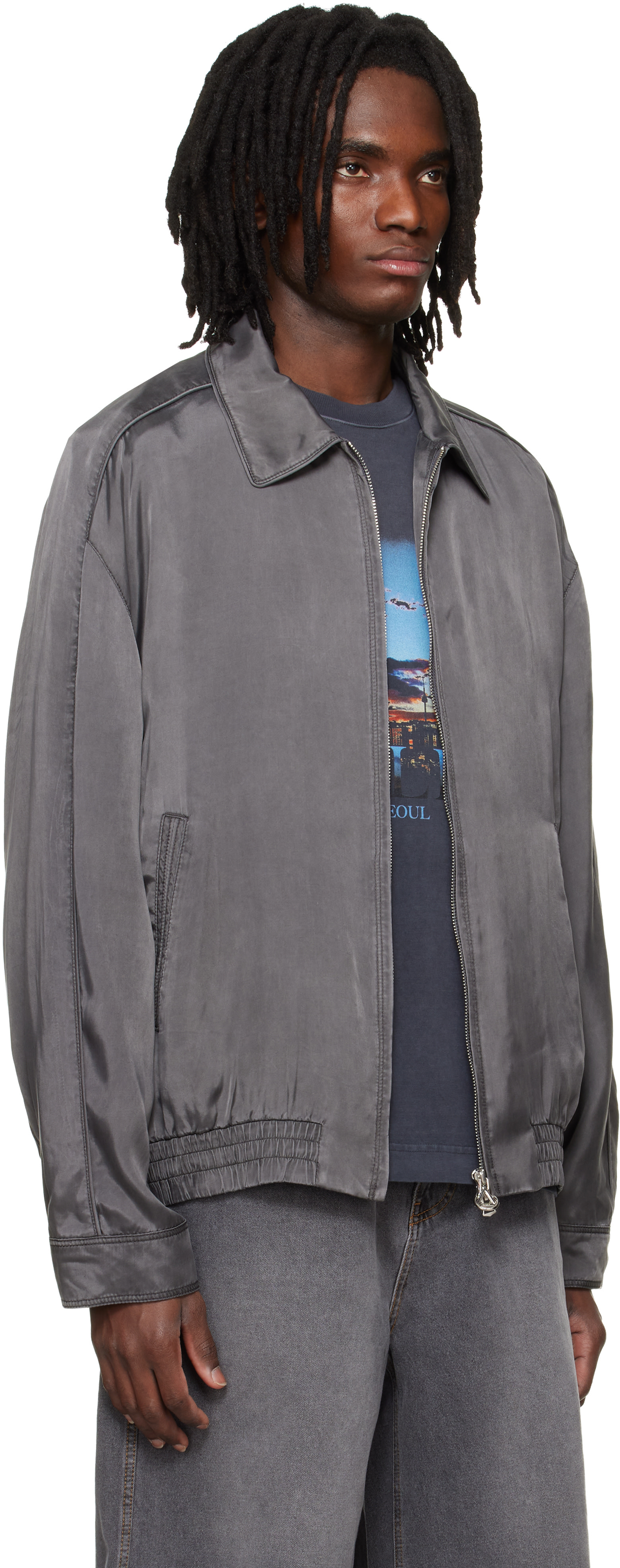 Solid Homme - グレー Washed Cupro ブルゾンジャケット