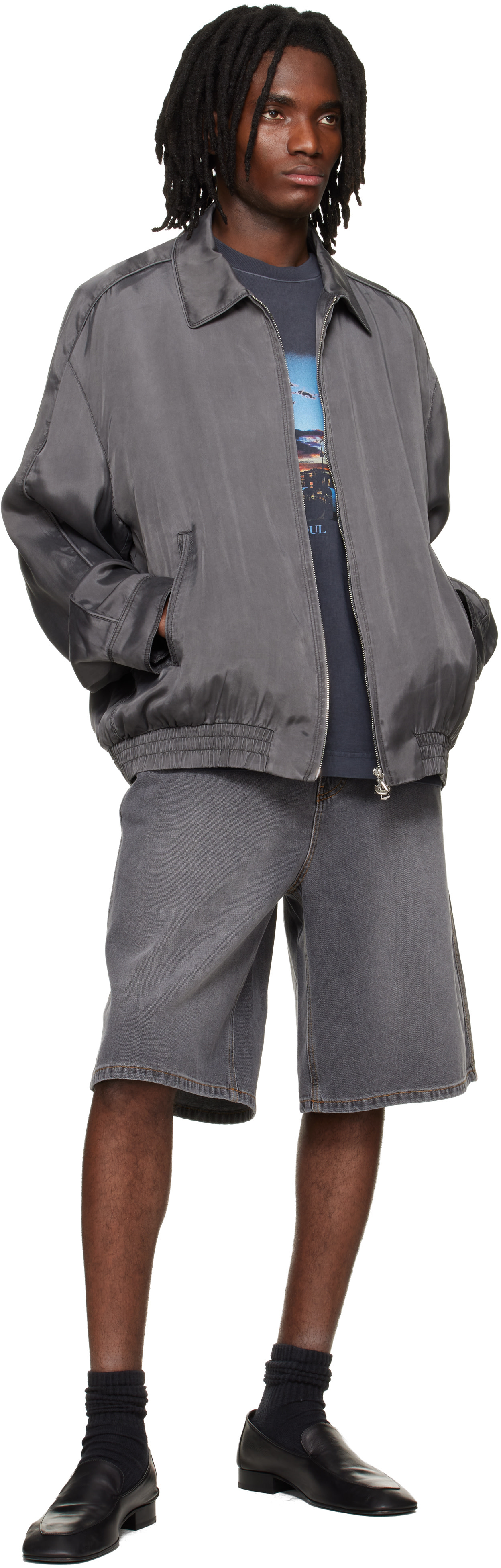 Solid Homme: Gray Washed Cupro Blouson Jacket | SSENSE