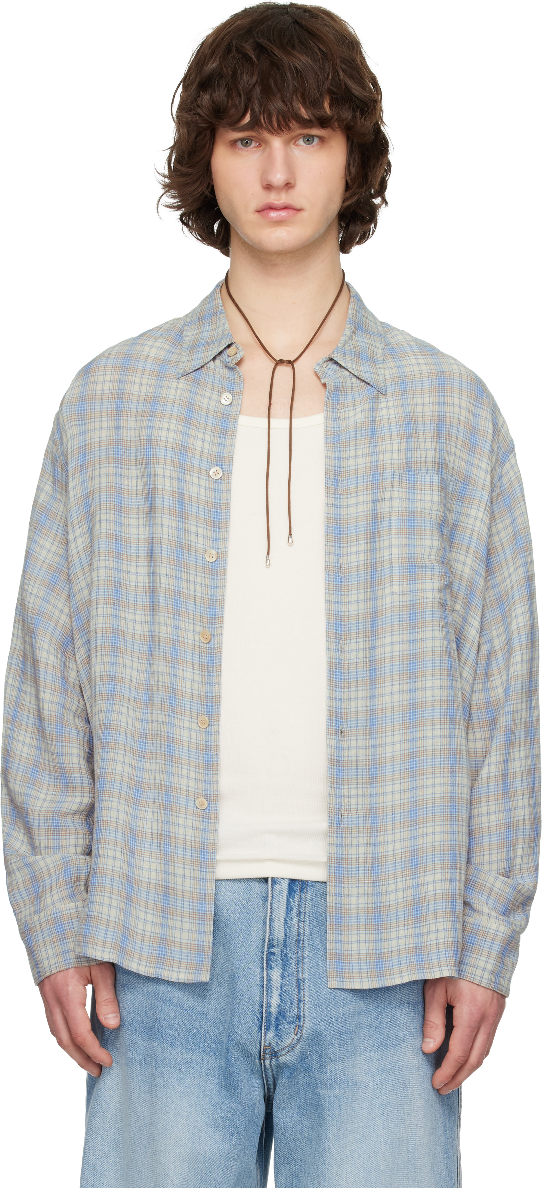 Solid Homme - Blue Viscose Linen Check Shirt