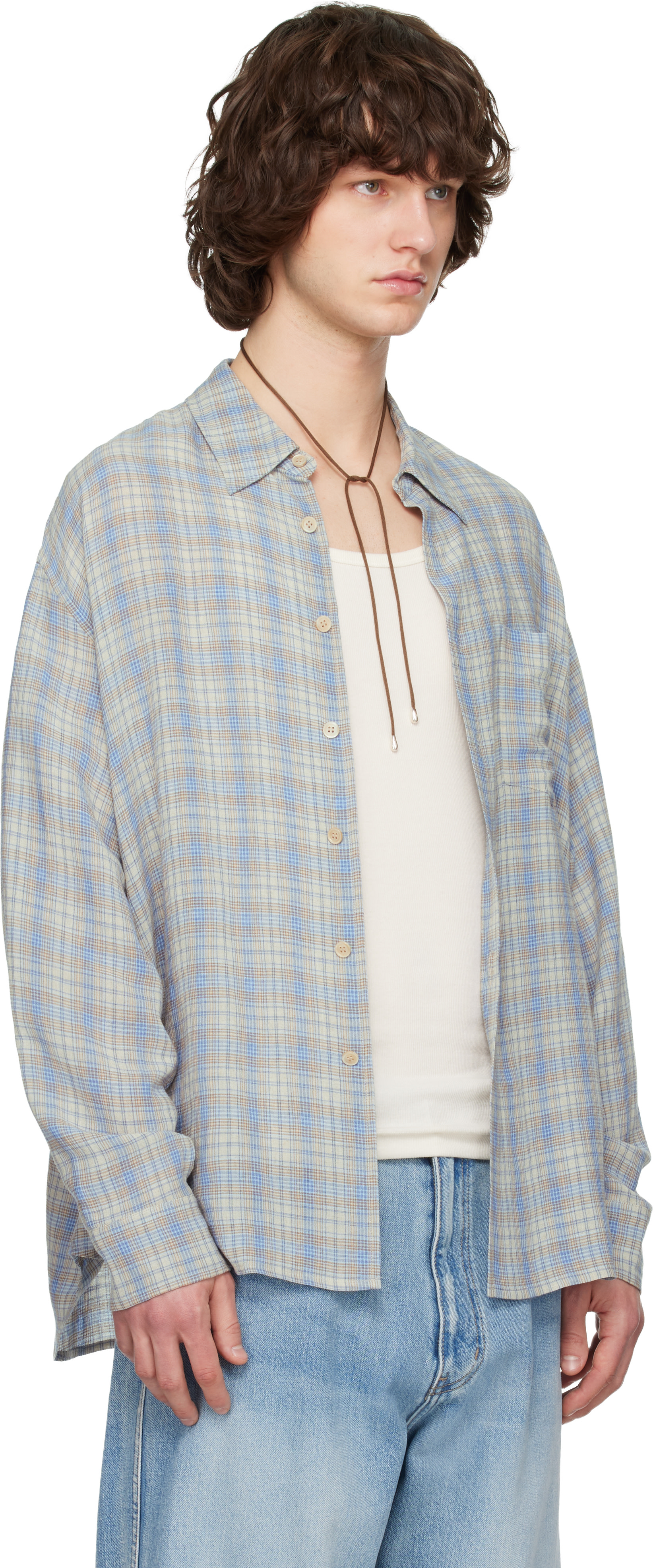 Solid Homme - Blue Viscose Linen Check Shirt