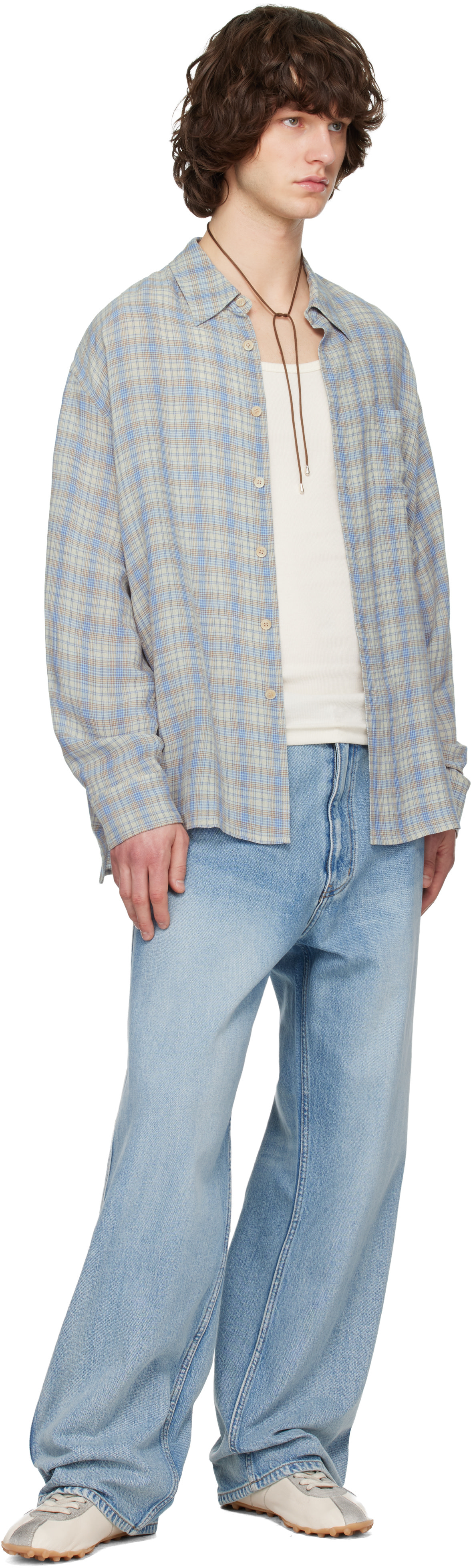 Solid Homme - Blue Viscose Linen Check Shirt