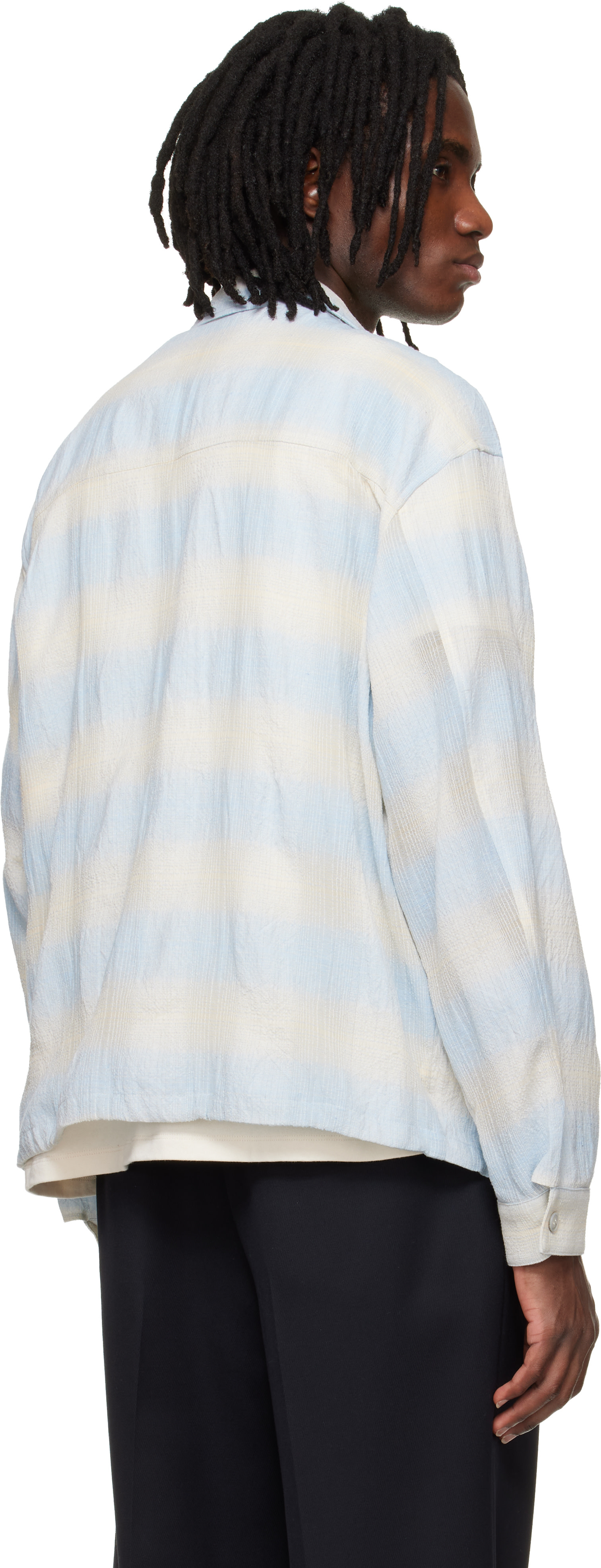 Solid Homme - ブルー＆ベージュ Striped ジップアップ シャツ