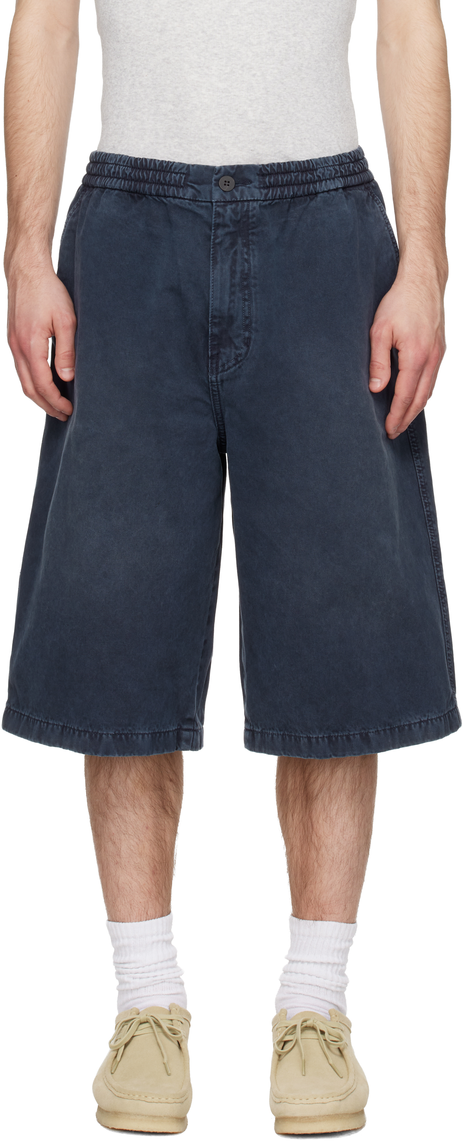 Solid Homme - Short gris en denim à effet délavé