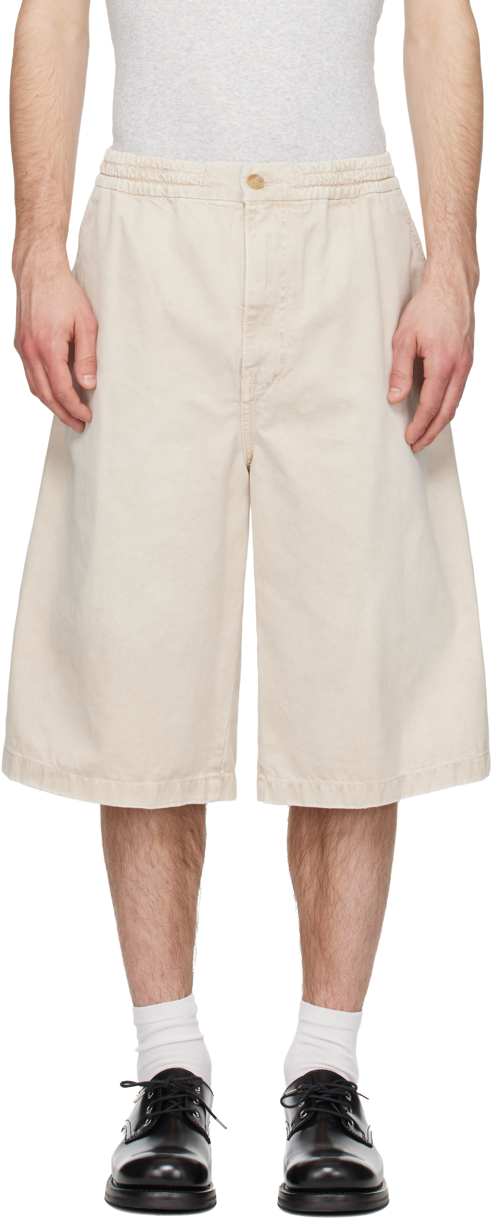 Solid Homme - Short beige en denim à effet délavé