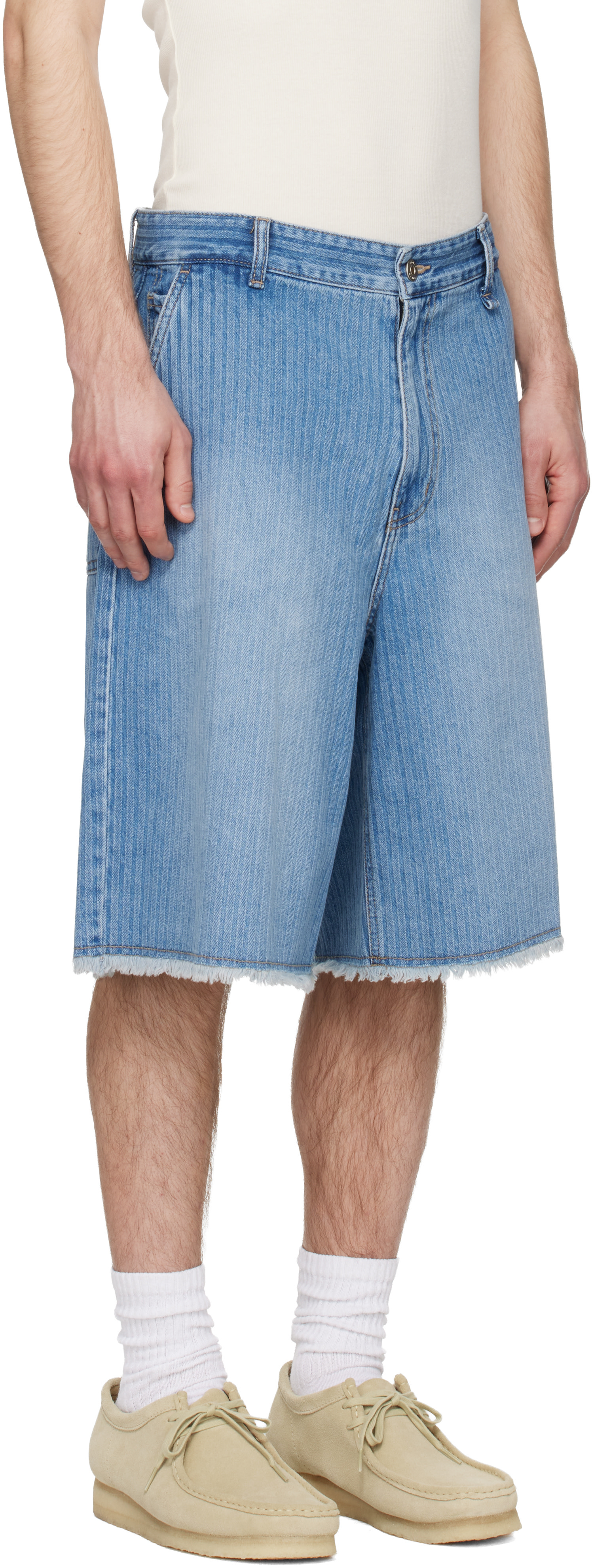 Solid Homme - Blue Stripe Denim Bermuda Shorts