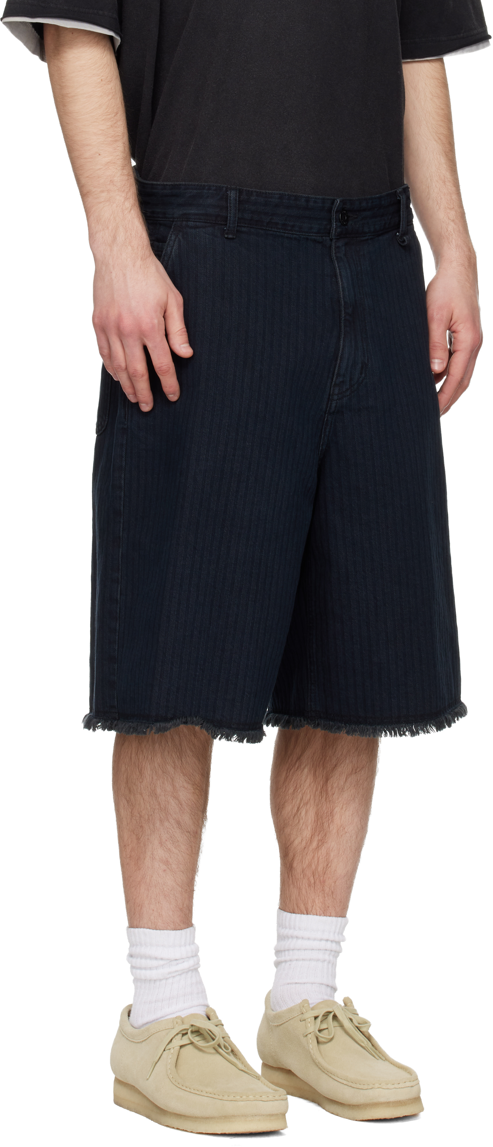 Solid Homme - Bermuda noir en denim à rayures