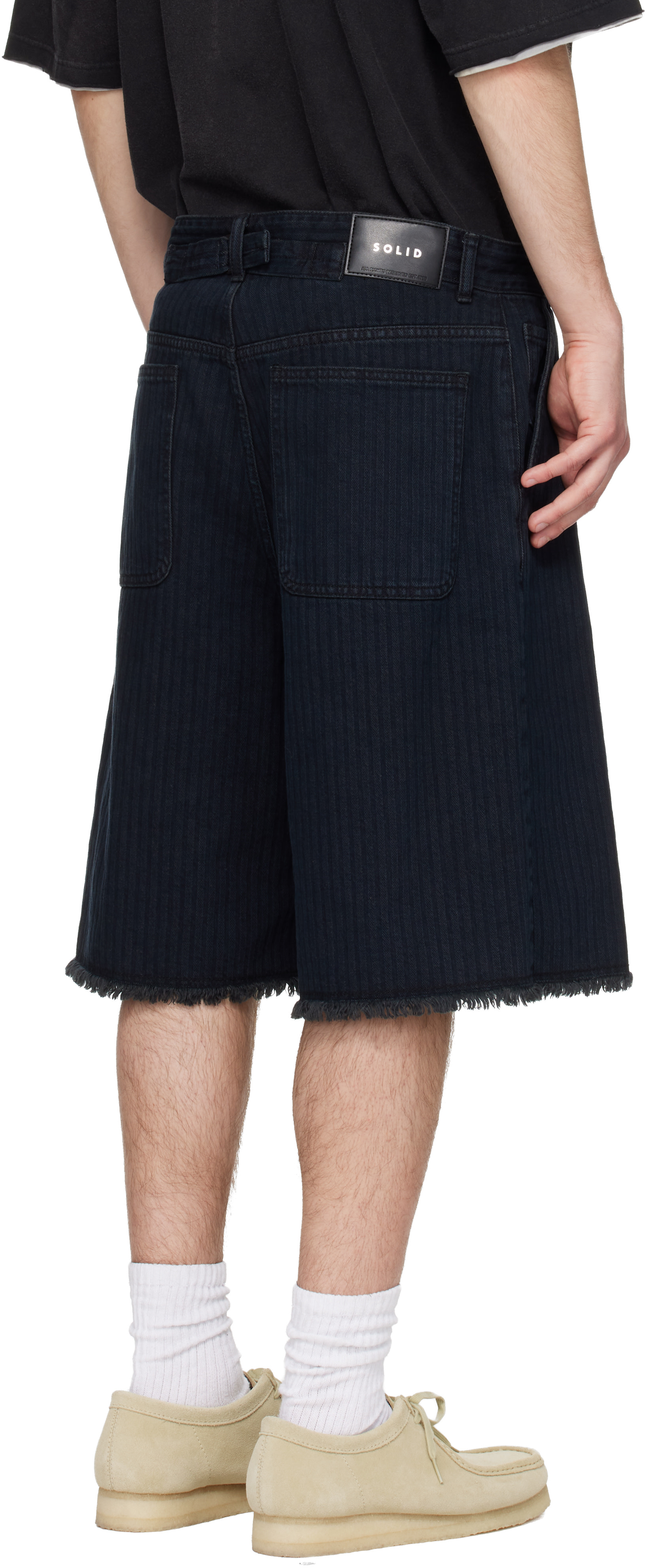 Solid Homme - Bermuda noir en denim à rayures