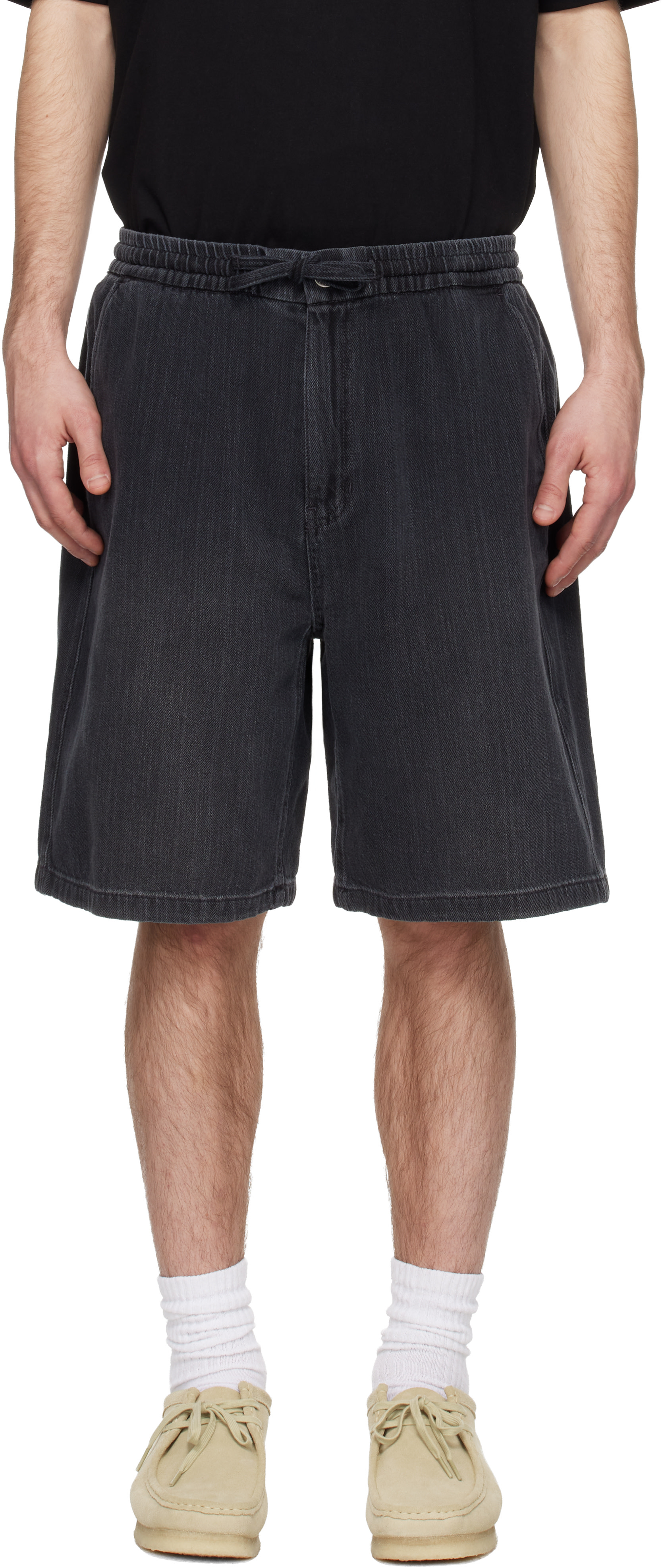 Solid Homme - Gray Drawstring Denim Shorts