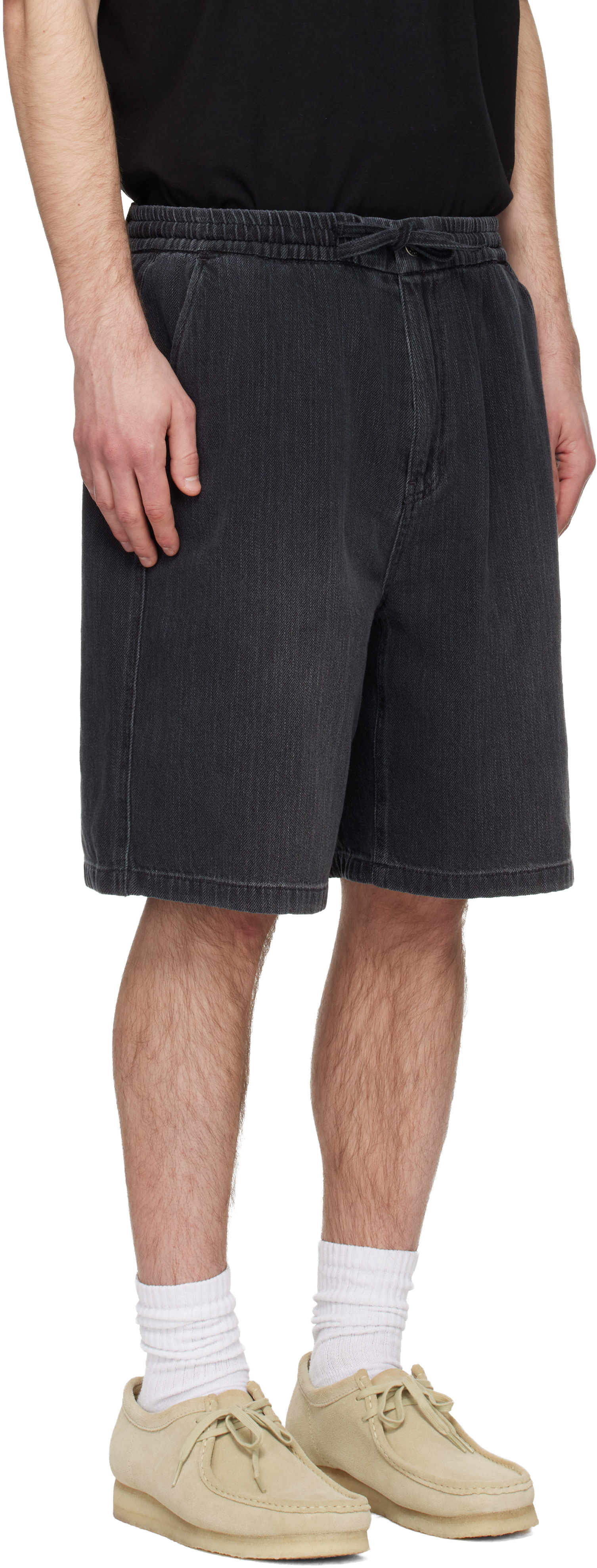 Solid Homme - Gray Drawstring Denim Shorts