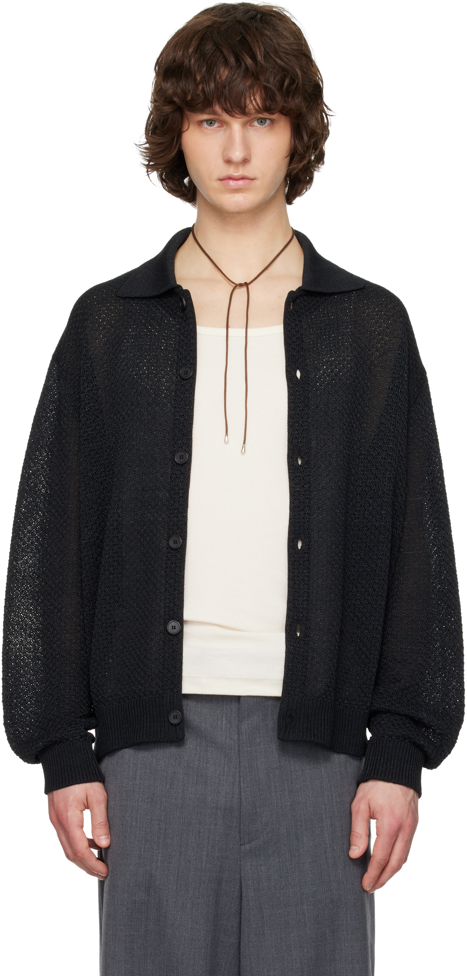 Solid Homme - ブラック Collar Button カーディガン