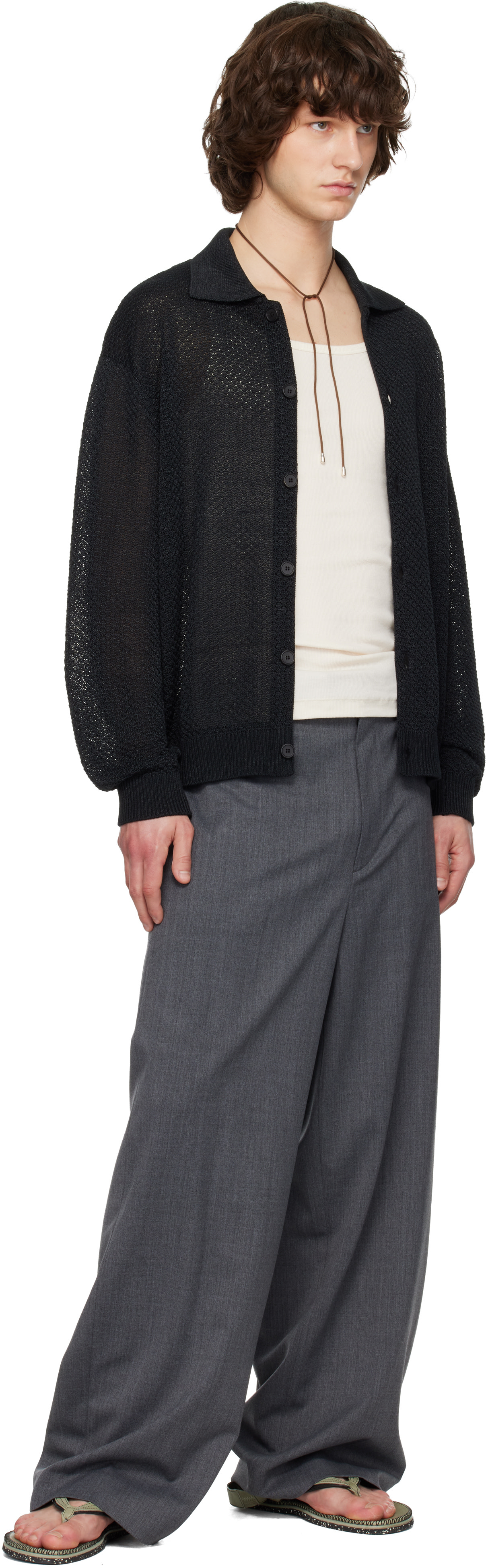 Solid Homme - ブラック Collar Button カーディガン