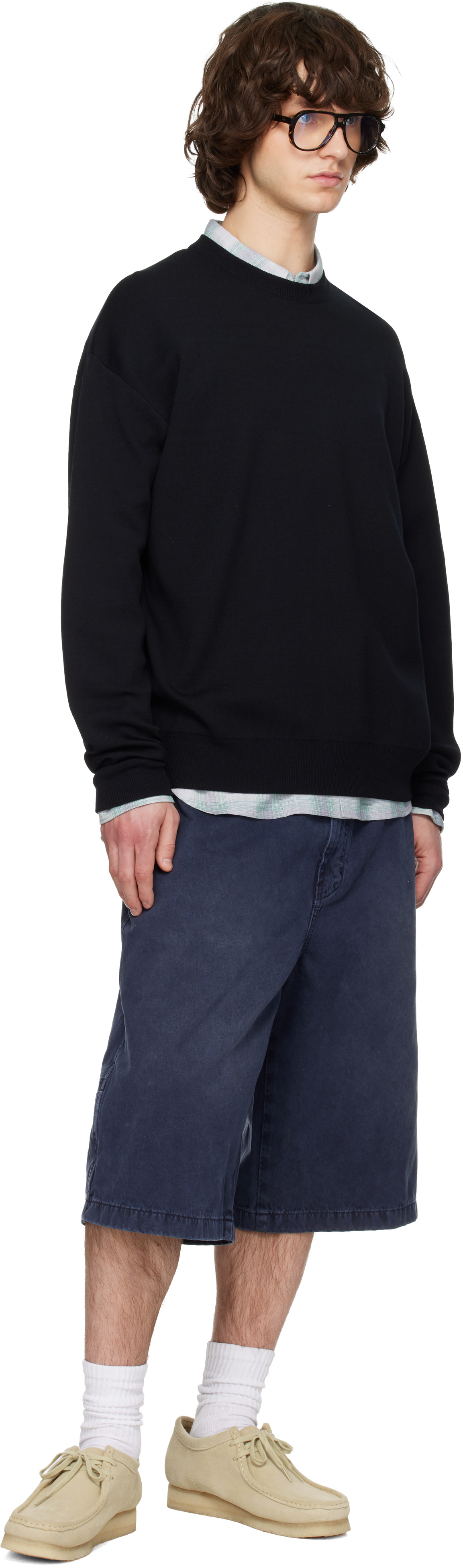 Solid Homme: ブラック Sweat ラウンドネック ニット セーター