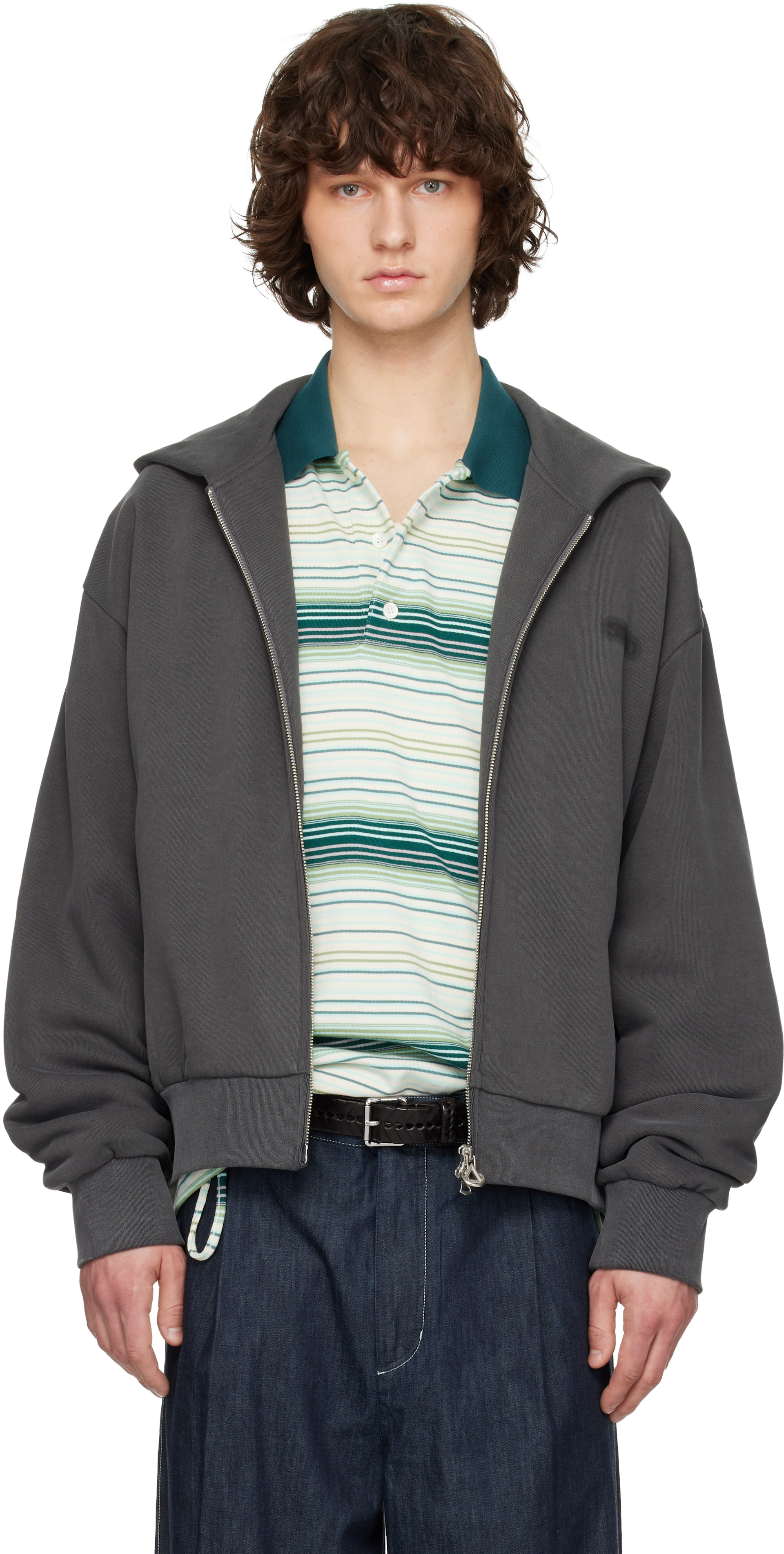 Solid Homme - Pull à capuche gris à glissière et à logo contrastant noir