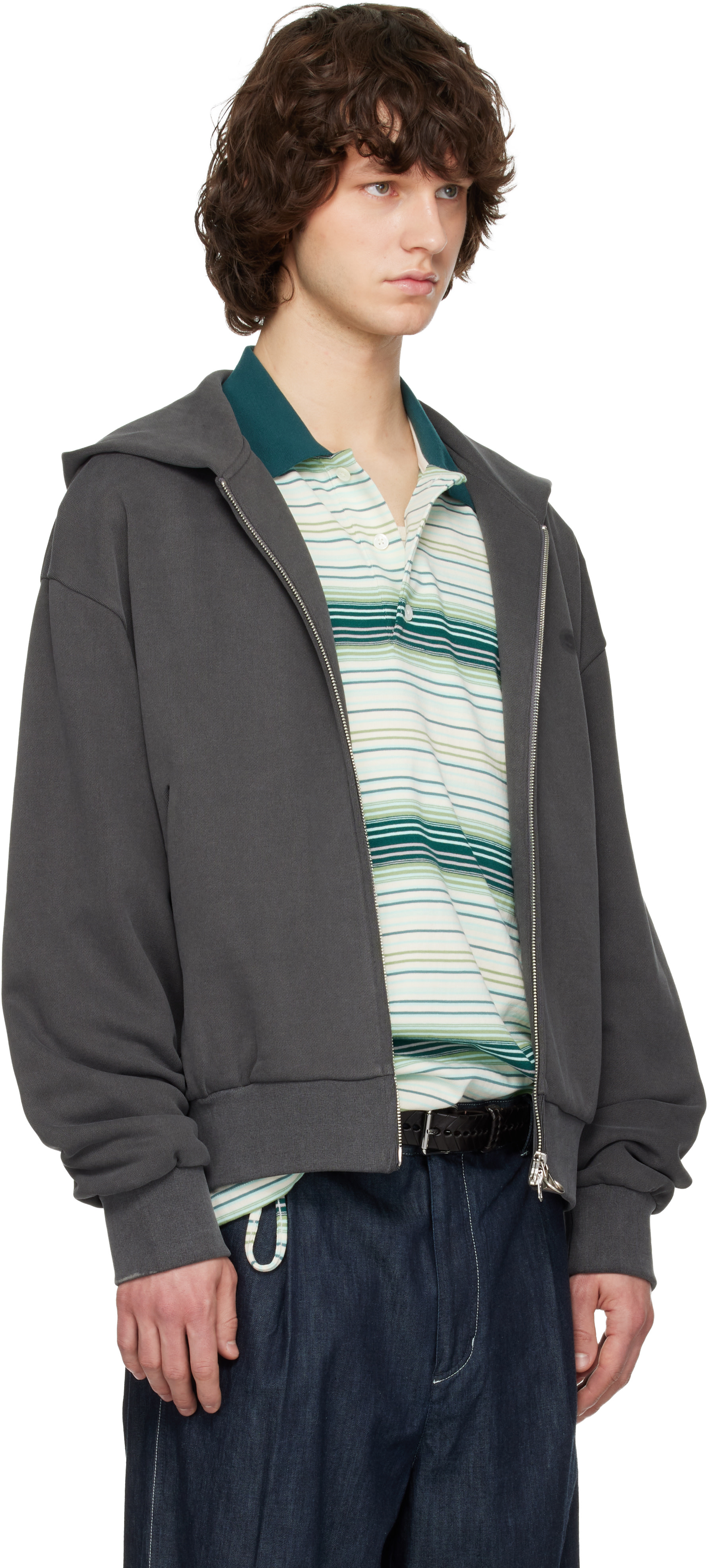 Solid Homme - Pull à capuche gris à glissière et à logo contrastant noir