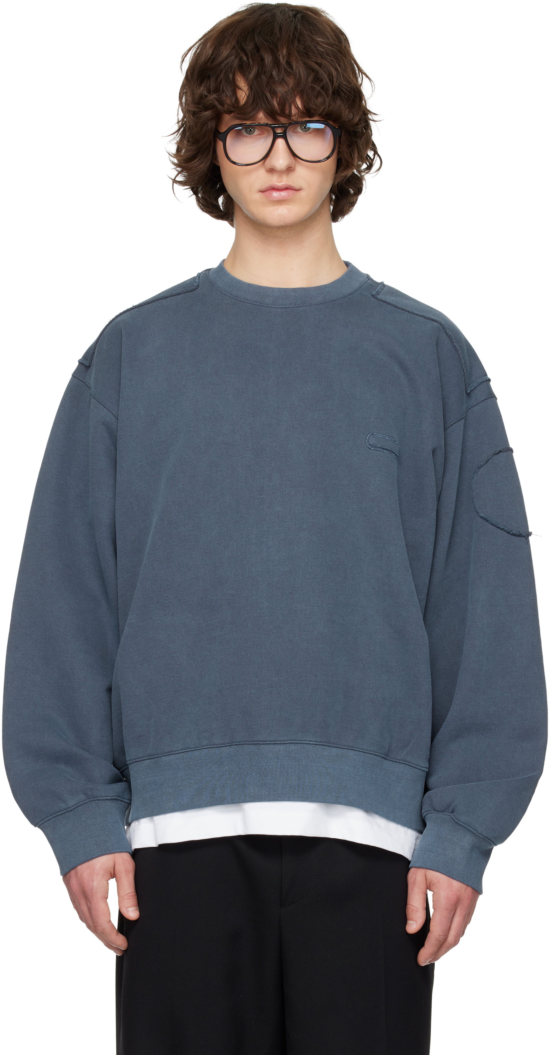 Solid Homme - Navy Solid Out Seam Sweatshirt