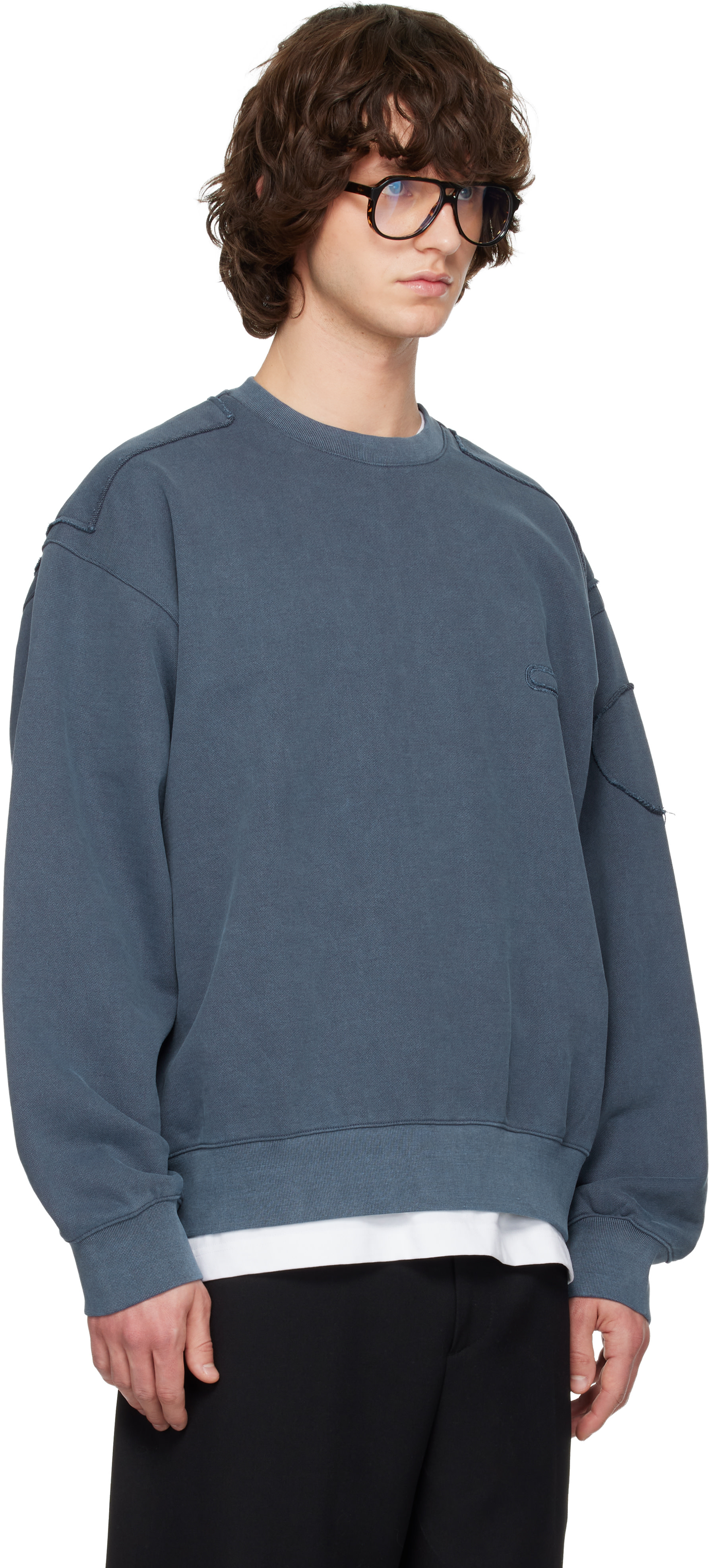 Solid Homme - Navy Solid Out Seam Sweatshirt