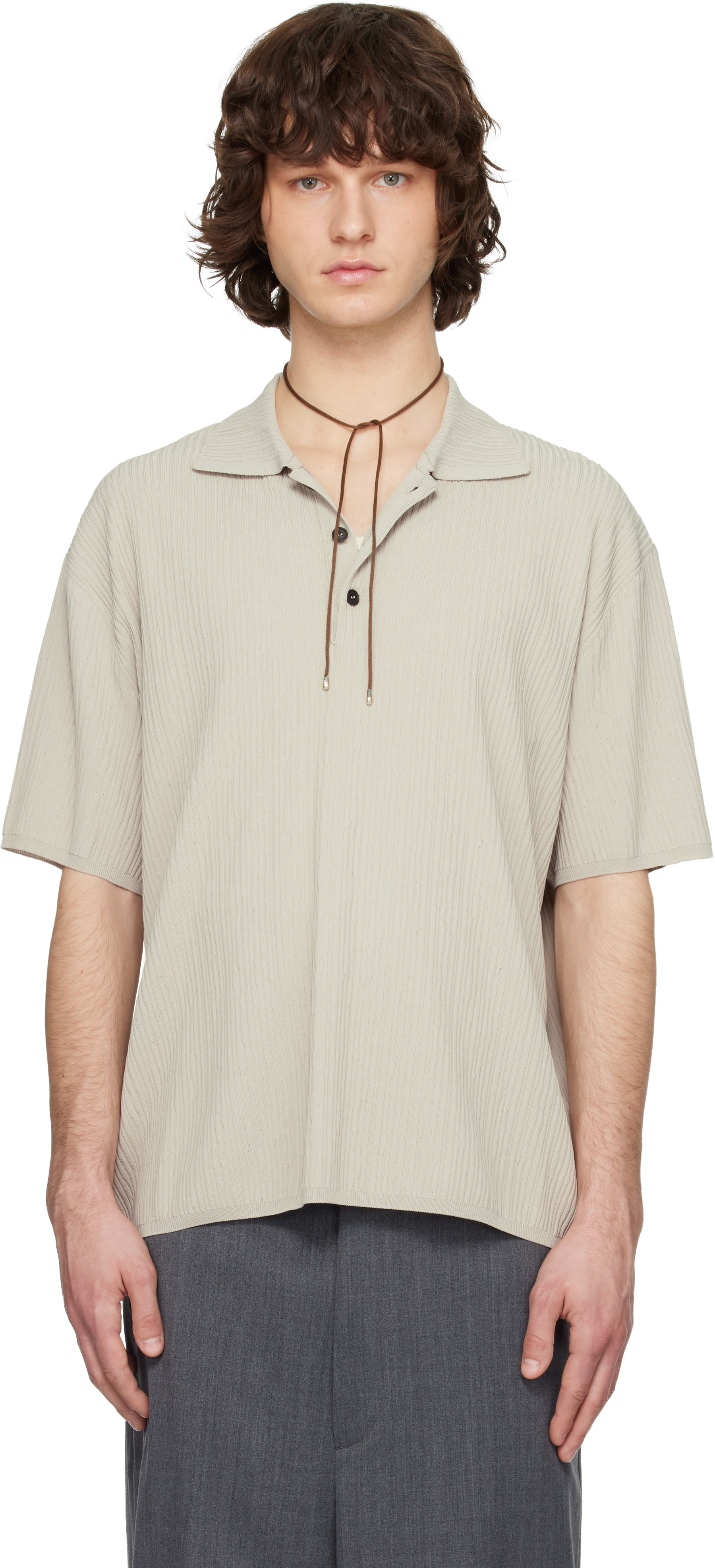 Solid Homme - Beige Crease Short Sleeve Collared Knit Polo