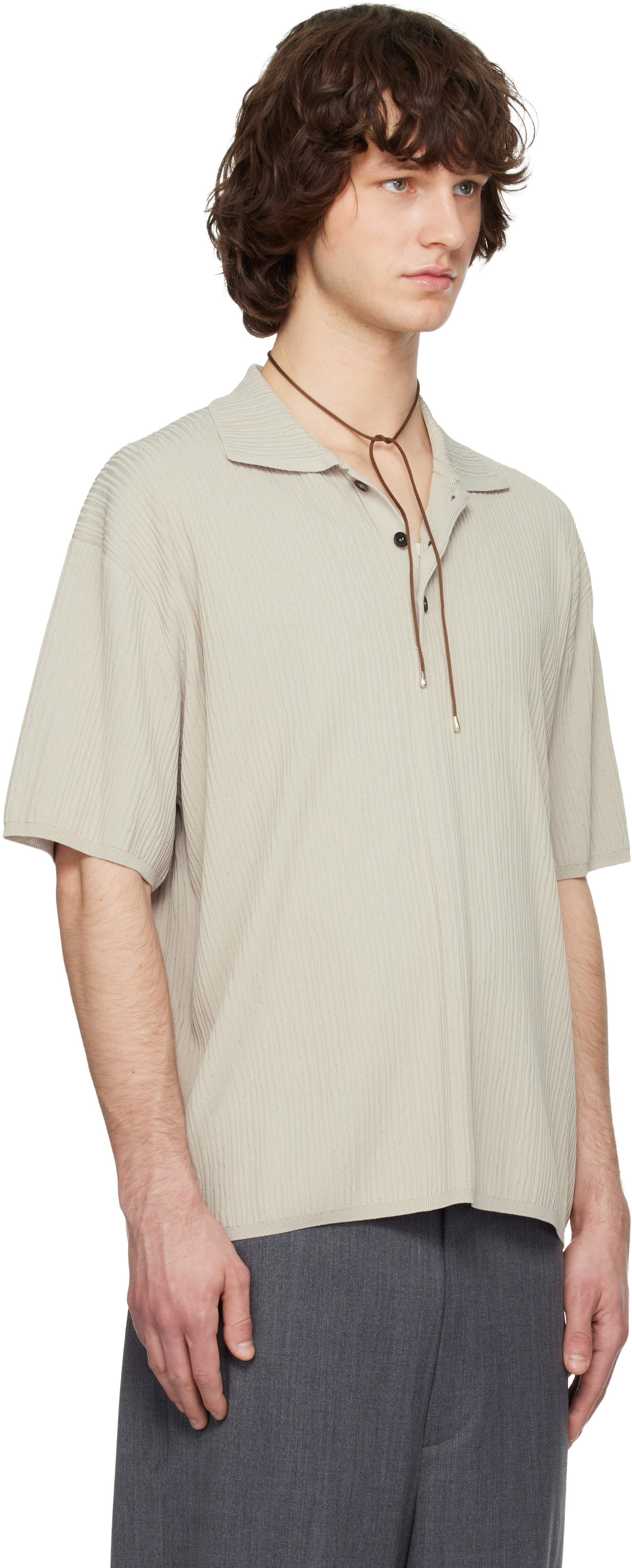 Solid Homme - Beige Crease Short Sleeve Collared Knit Polo