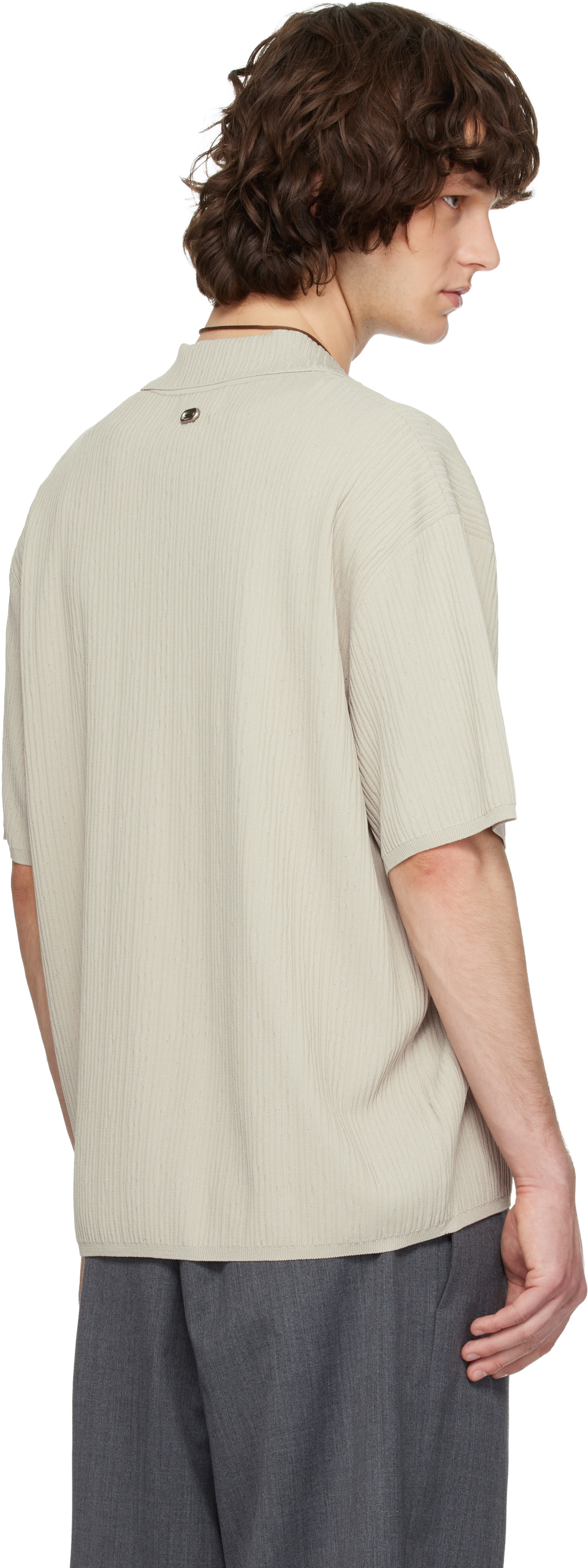 Solid Homme - Beige Crease Short Sleeve Collared Knit Polo