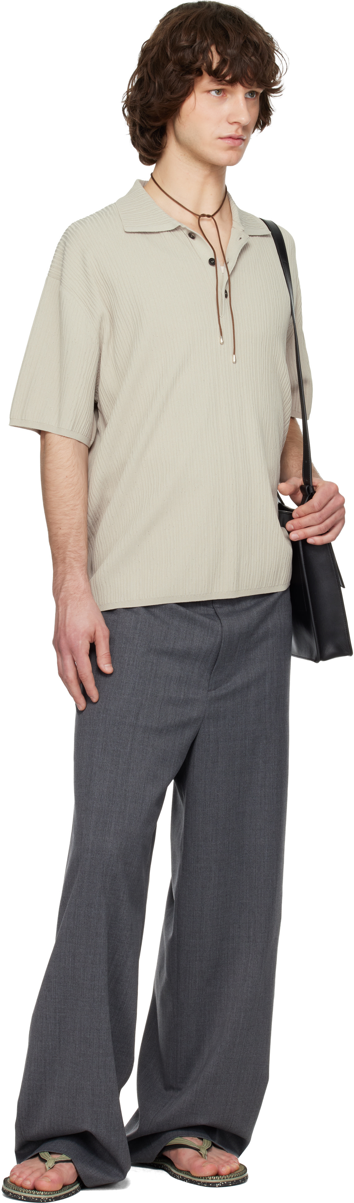 Solid Homme - Beige Crease Short Sleeve Collared Knit Polo
