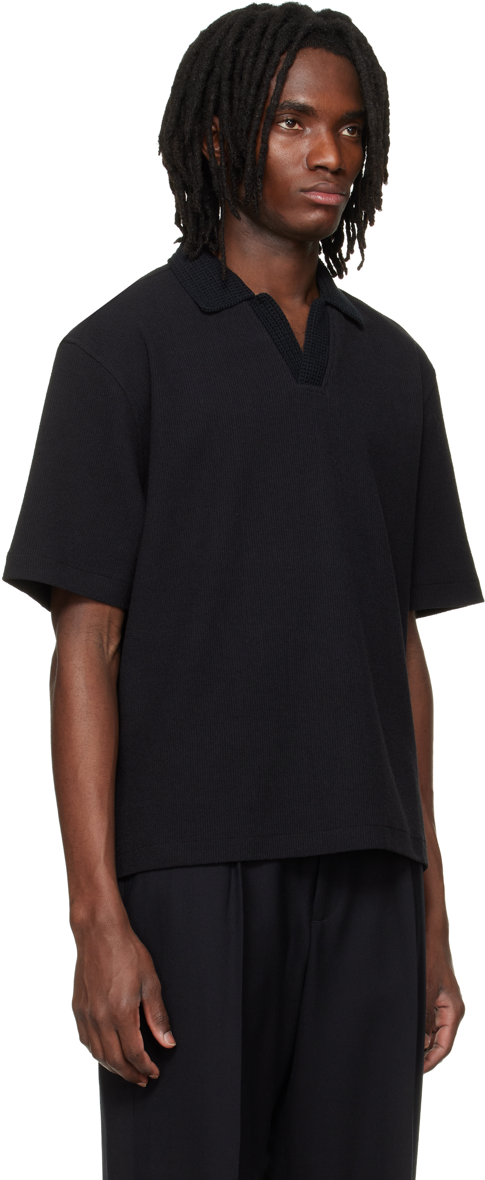 Solid Homme - ブラック Knit Collared 半袖 ポロシャツ