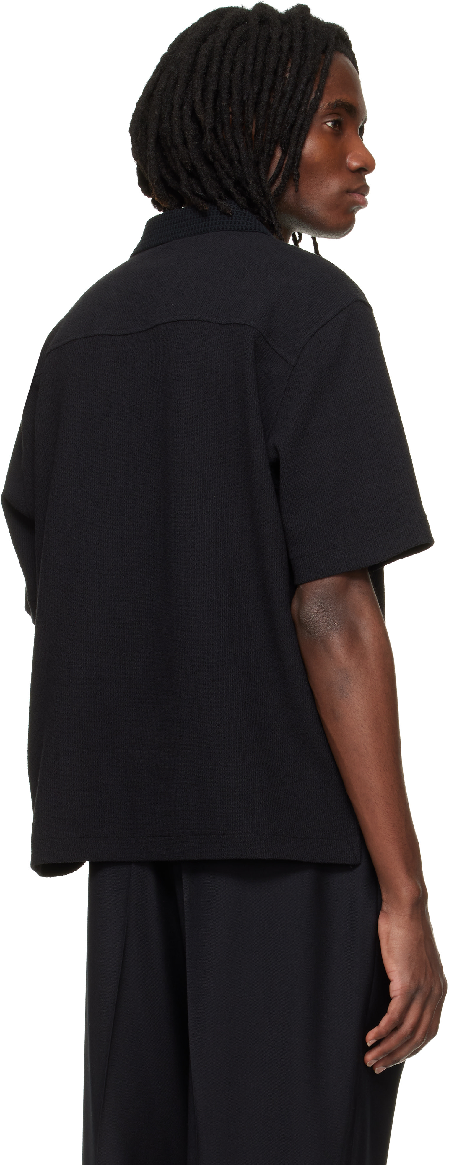 Solid Homme: ブラック Knit Collared 半袖 ポロシャツ | SSENSE 日本