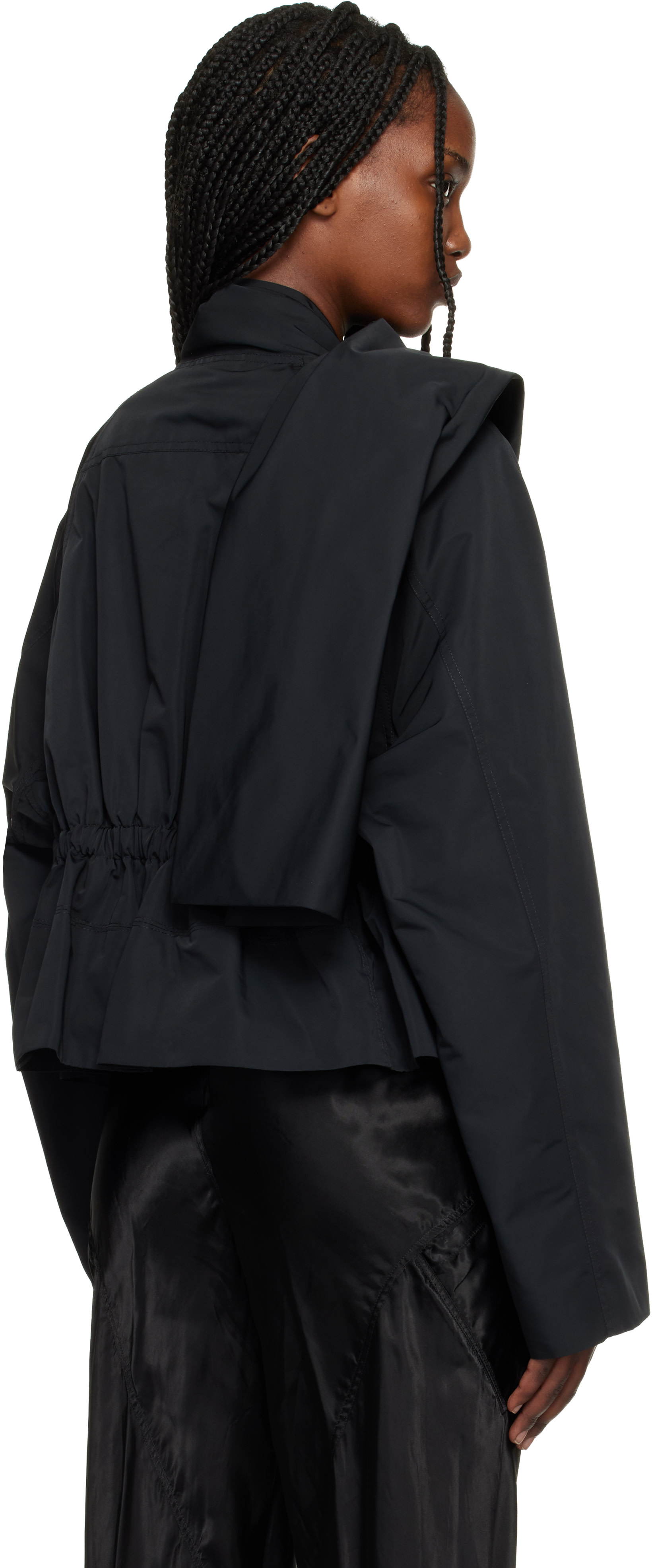 Rick Owens: Black Temple Cropped Scarf Flight Jacket | SSENSE