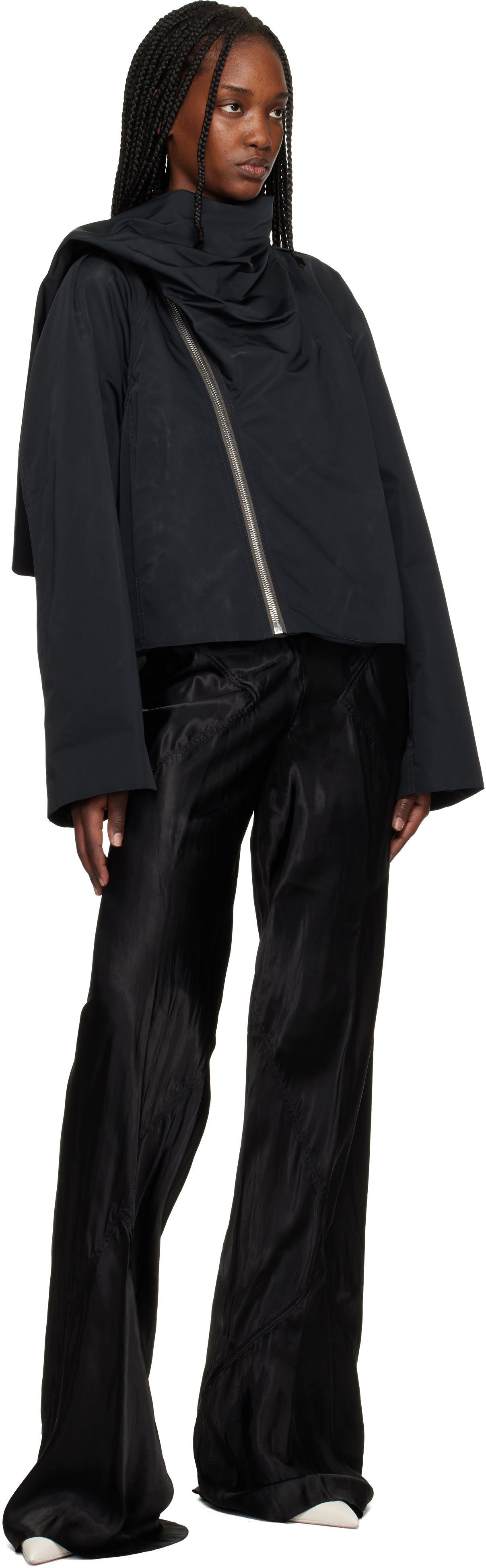 Rick Owens: Black Temple Cropped Scarf Flight Jacket | SSENSE