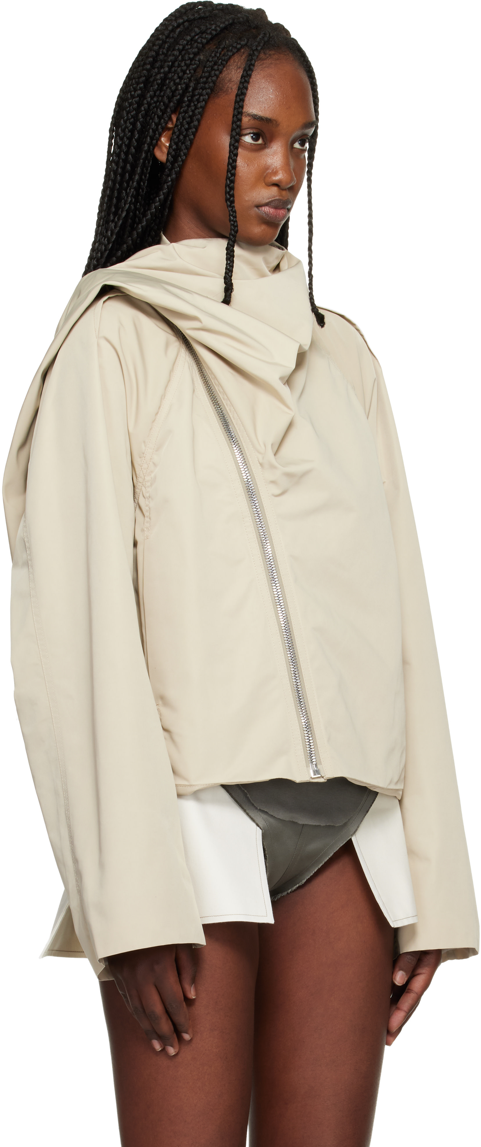 Rick Owens: Beige Temple Cropped Scarf Flight Jacket | SSENSE