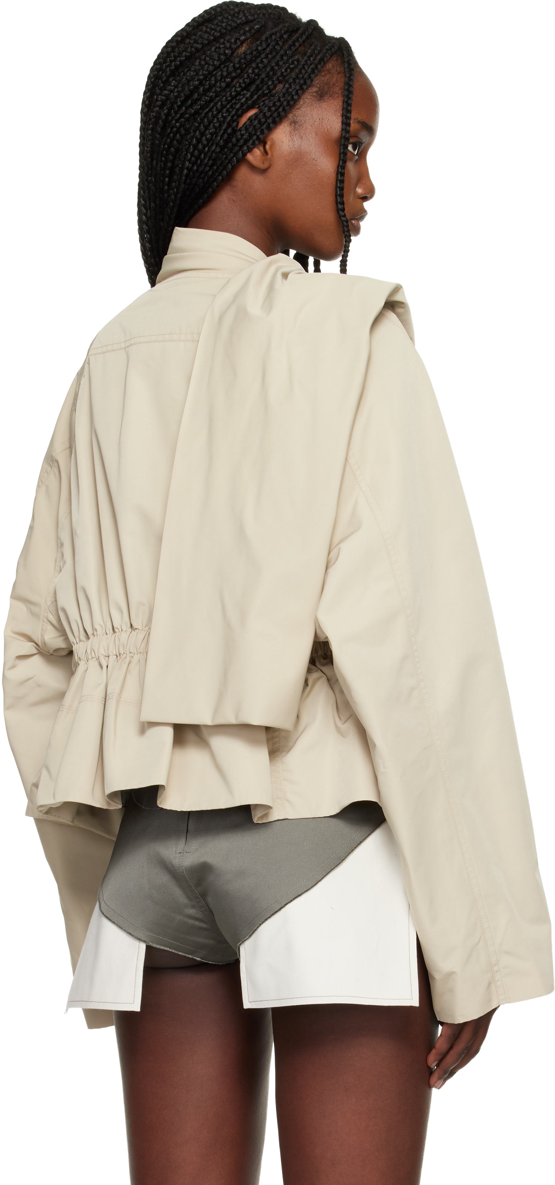Rick Owens: Beige Temple Cropped Scarf Flight Jacket | SSENSE