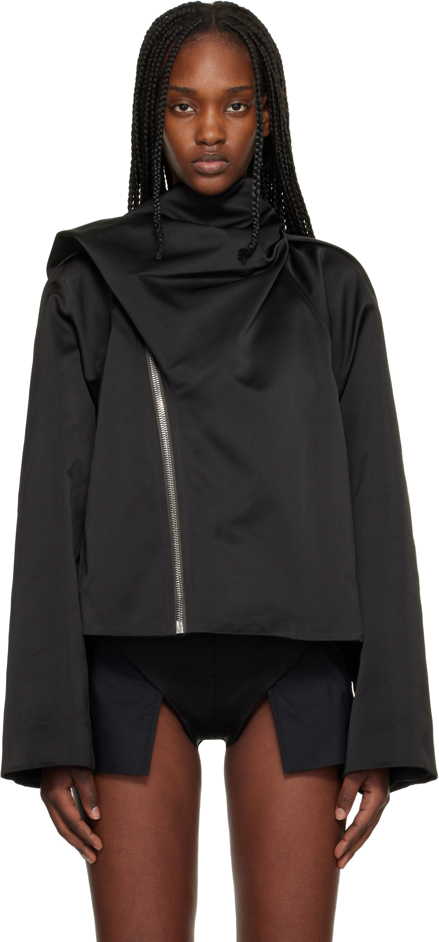 Rick Owens: Black Temple Cropped Scarf Flight Jacket | SSENSE