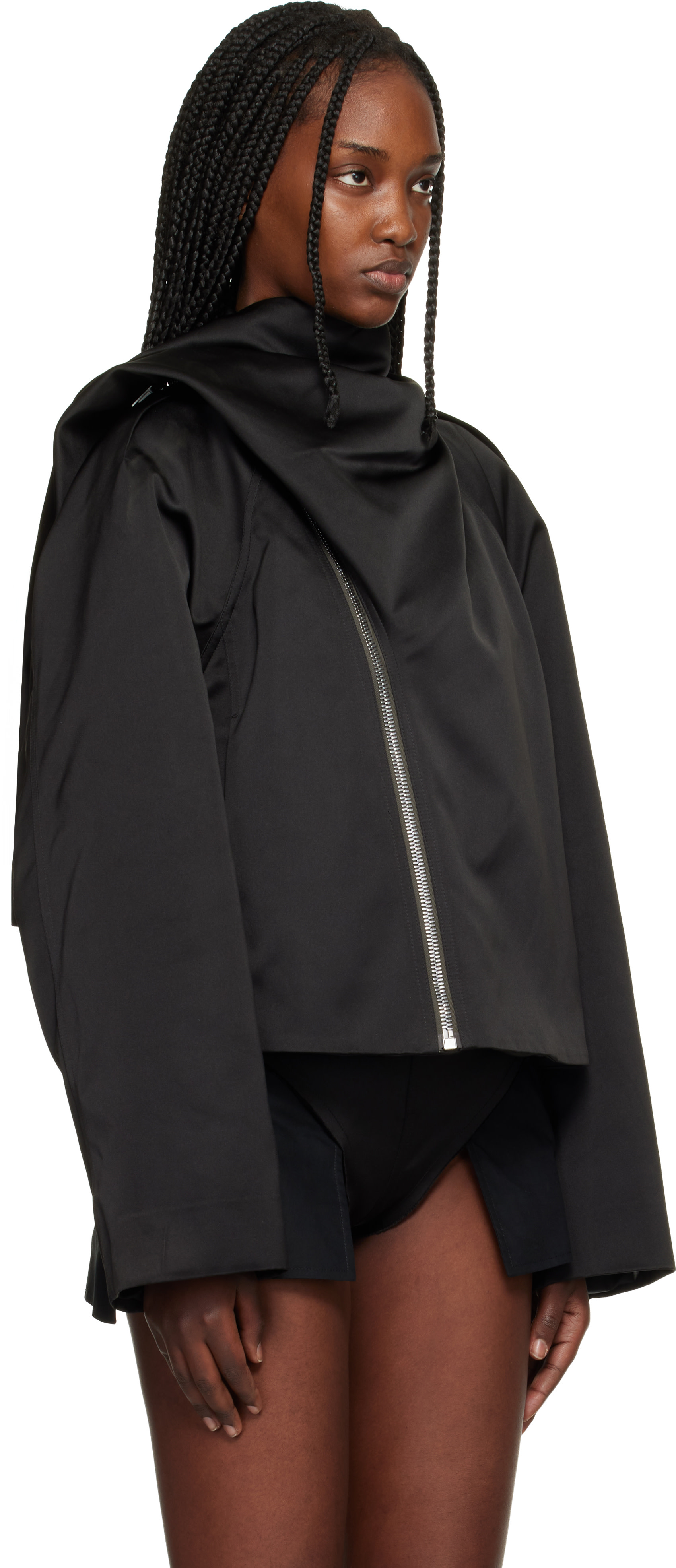 Rick Owens: Black Temple Cropped Scarf Flight Jacket | SSENSE