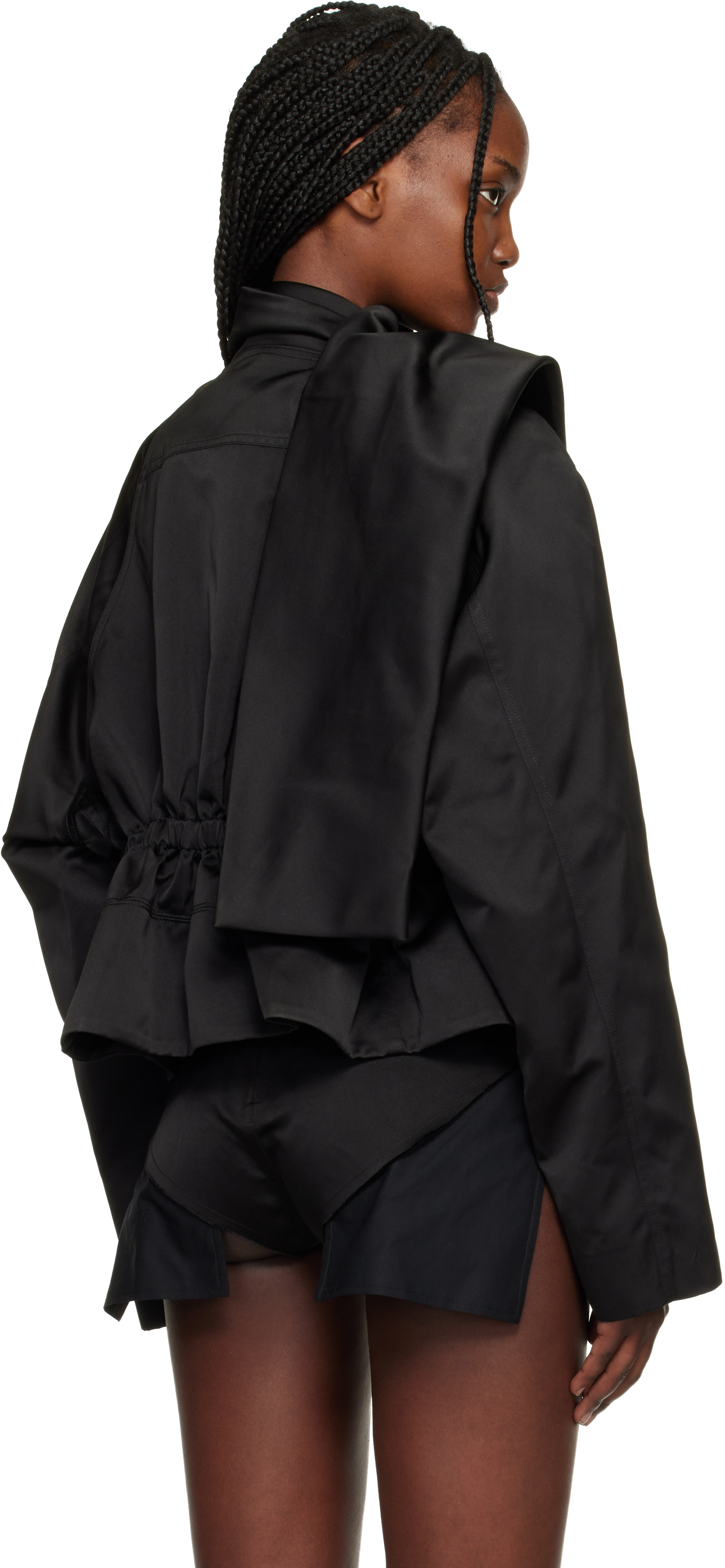 Rick Owens: Black Temple Cropped Scarf Flight Jacket | SSENSE
