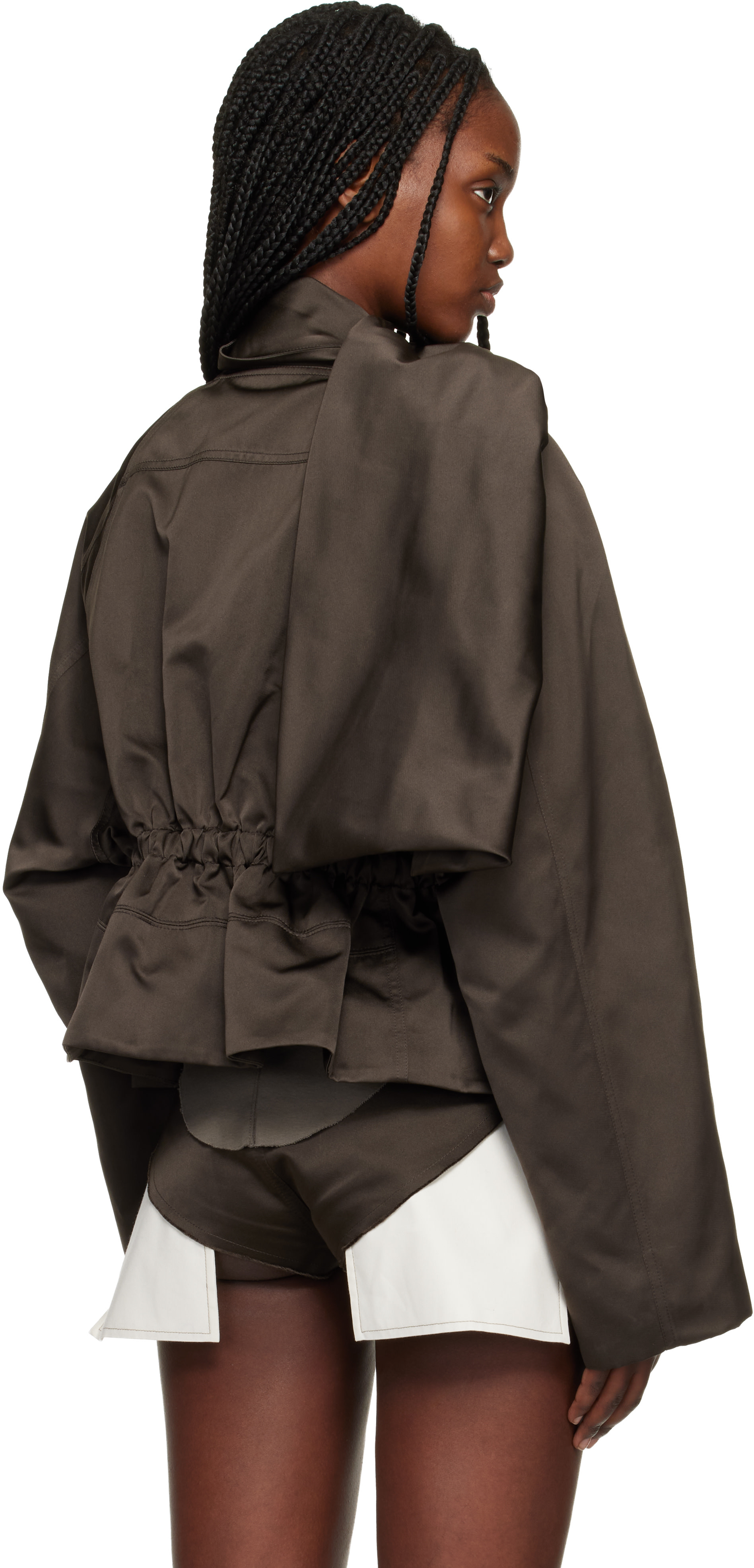 Rick Owens: ブラウン Temple Cropped Scarf フライトジャケット