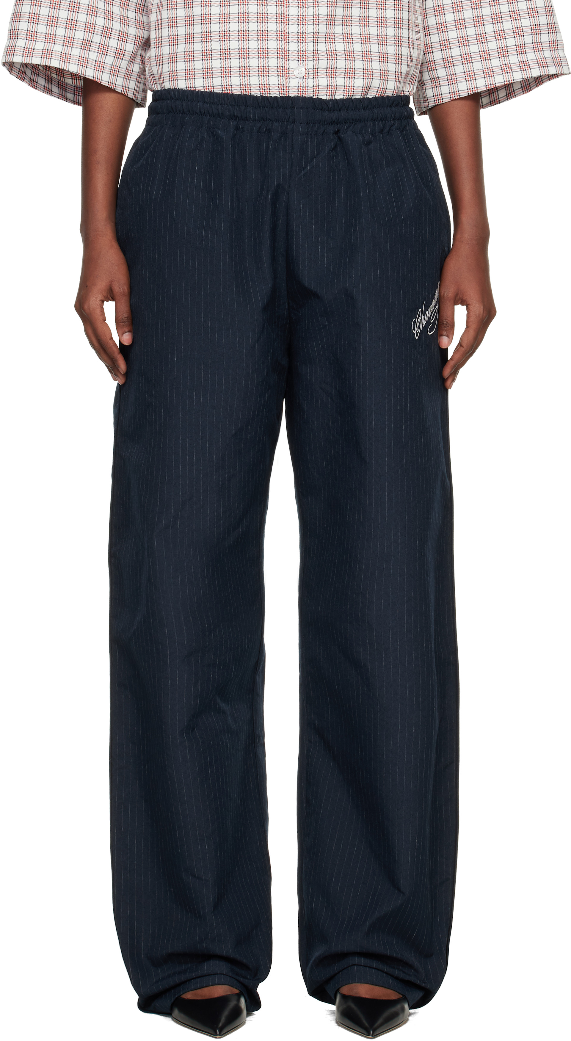 WILLY CHAVARRIA: Navy Ruff Rider Track Pants | SSENSE