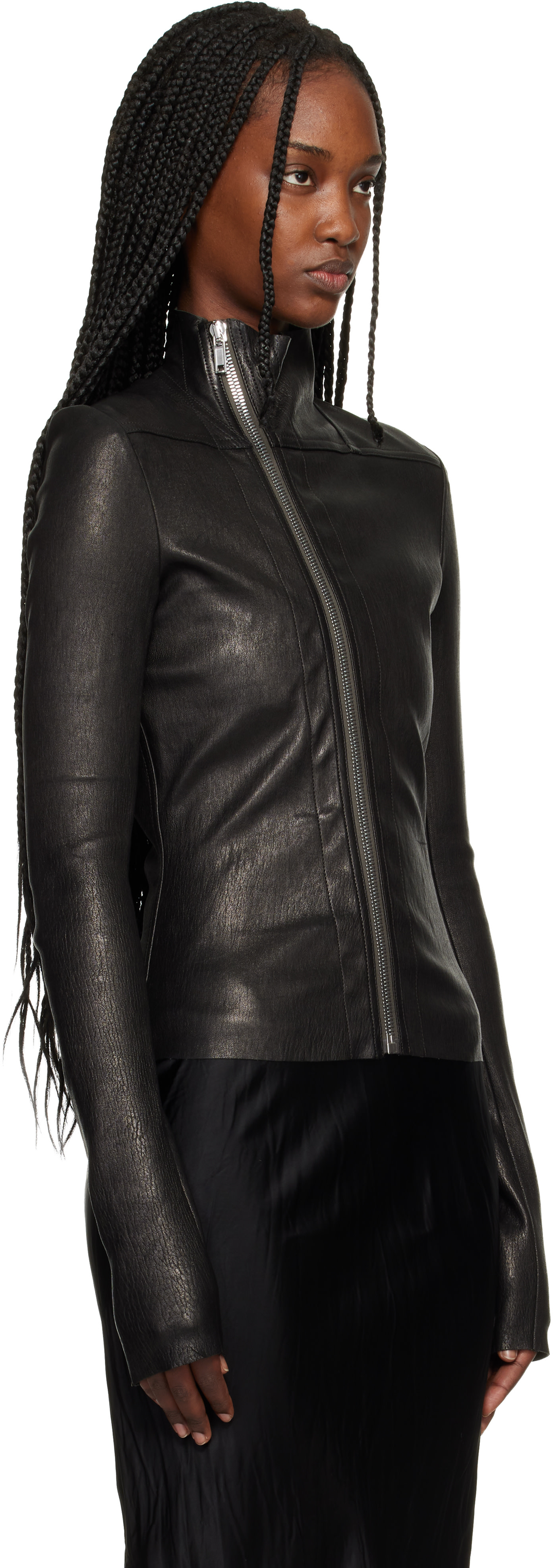 Rick Owens: ブラック Temple Gary レザージャケット | SSENSE 日本