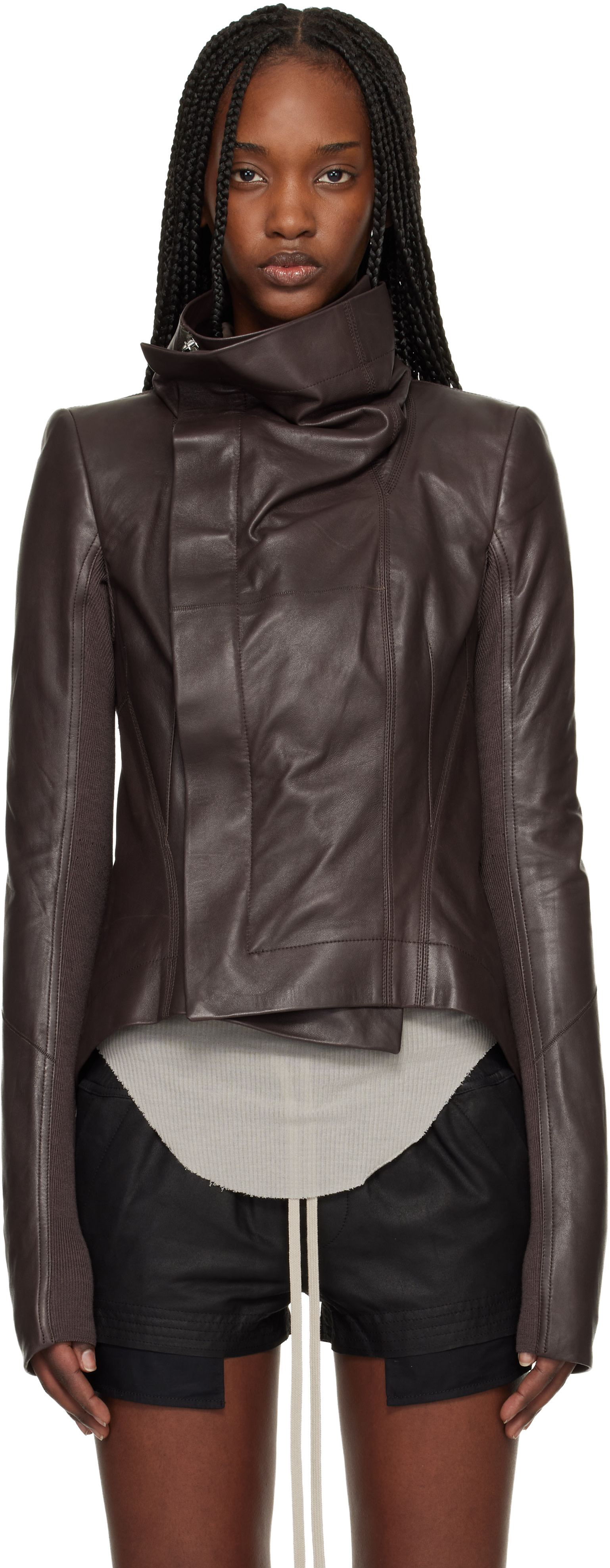 レザージャケット　the elephant sullen rick owens Rick Owens: Brown Temple Naska Leather Jacket | SSENSE